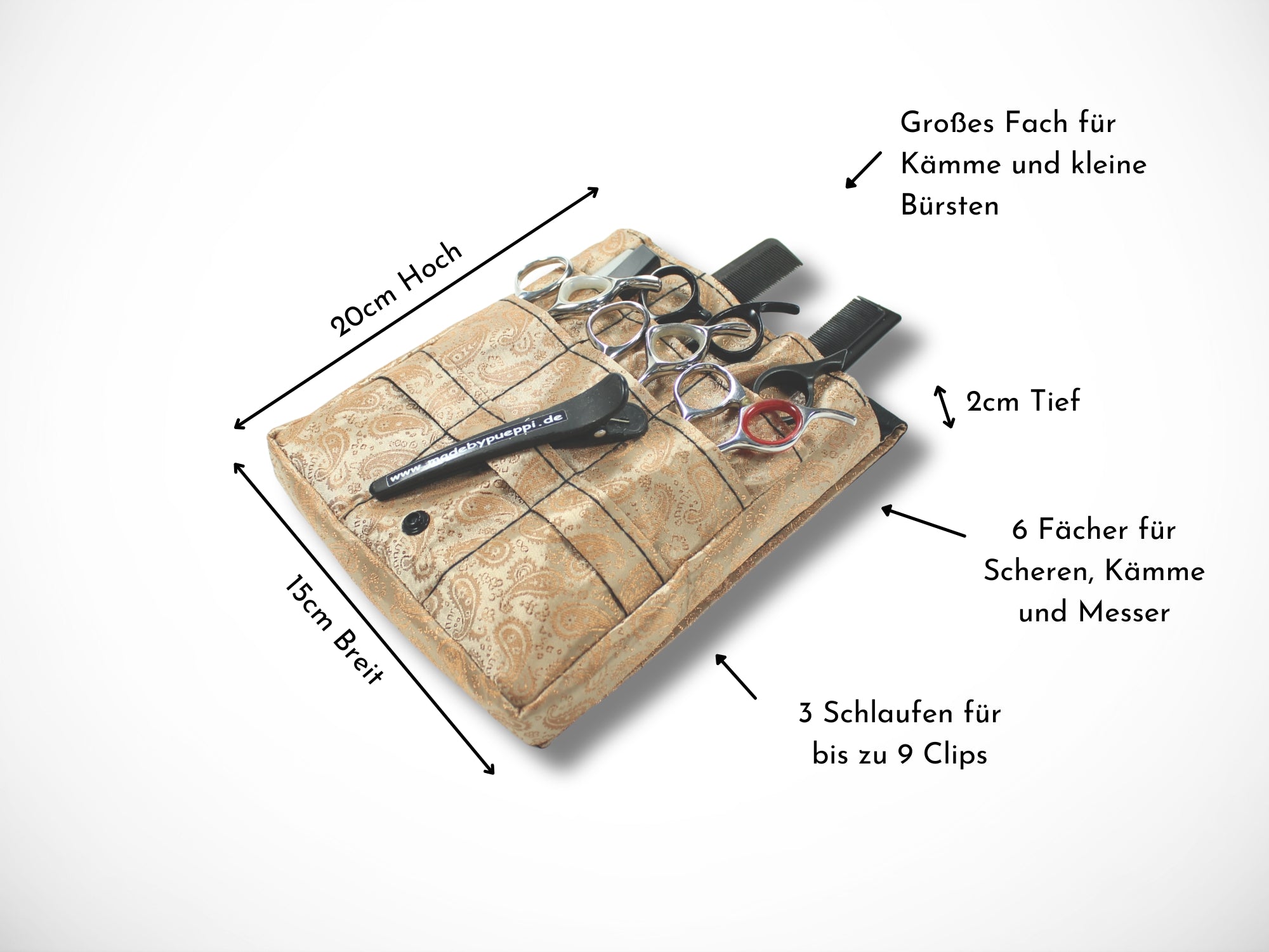 Friseur Werkzeugtasche aus Baumwolle mit Ornamenten in beige Scherentasche für Friseure Werkzeugtasche für