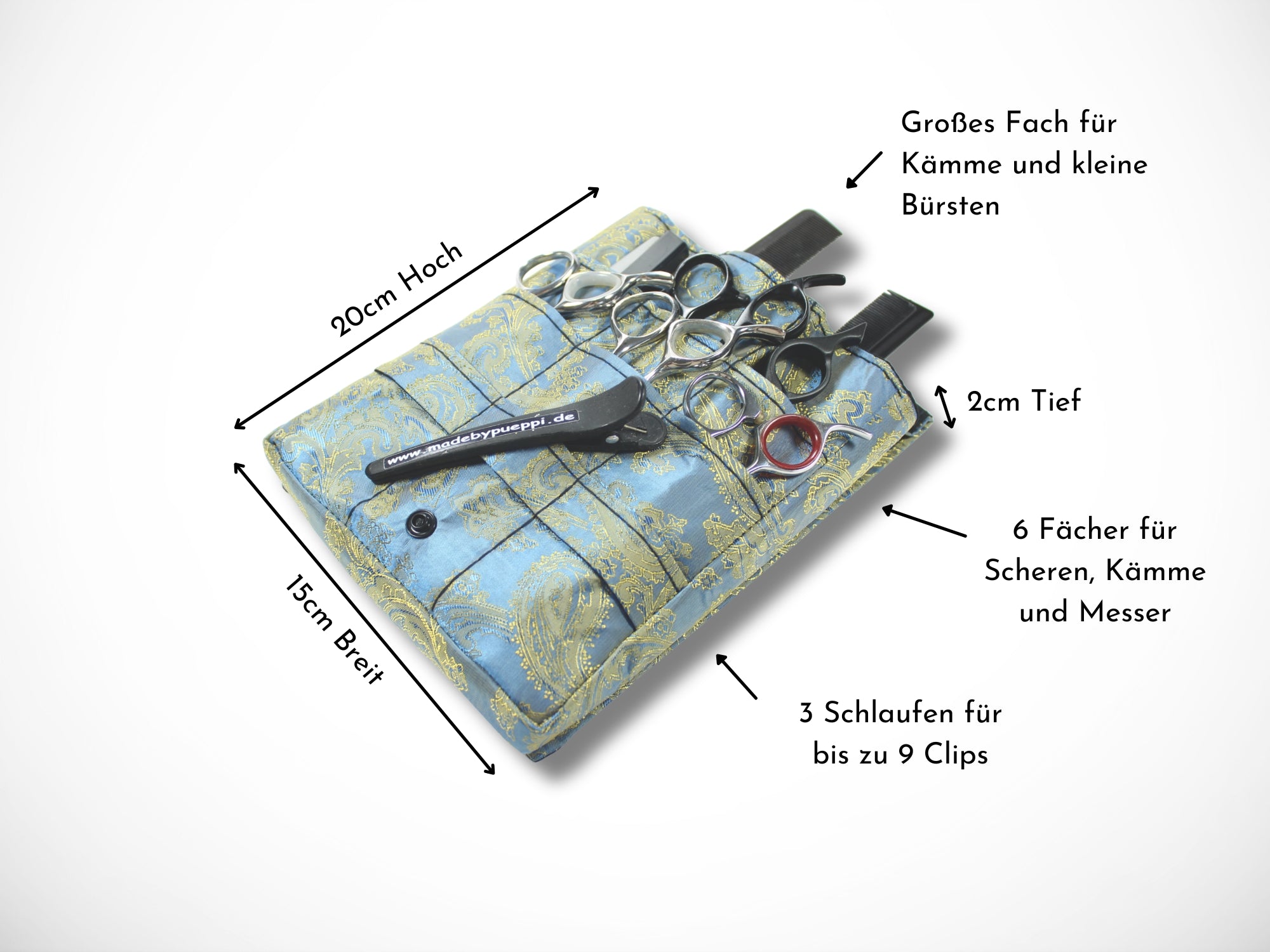 Friseur Werkzeugtasche aus Baumwolle mit Ornamenten in blau Scherentasche für Friseure Werkzeugtasche für Scheren
