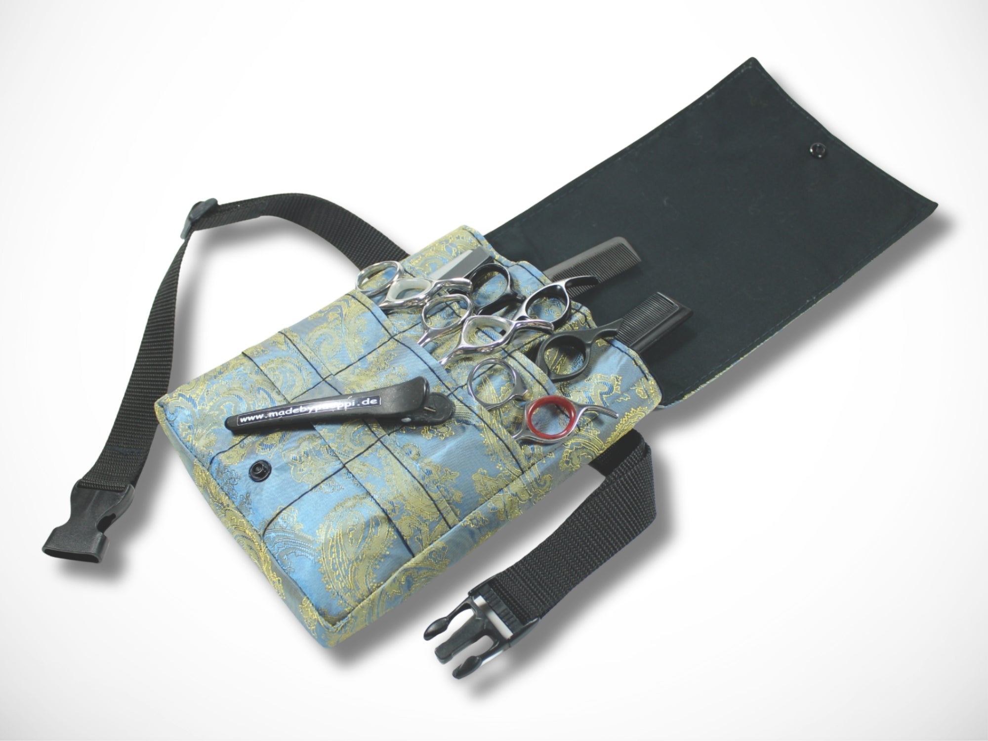 Friseur Werkzeugtasche aus Baumwolle mit Ornamenten in blau Scherentasche für Friseure Werkzeugtasche für Scheren
