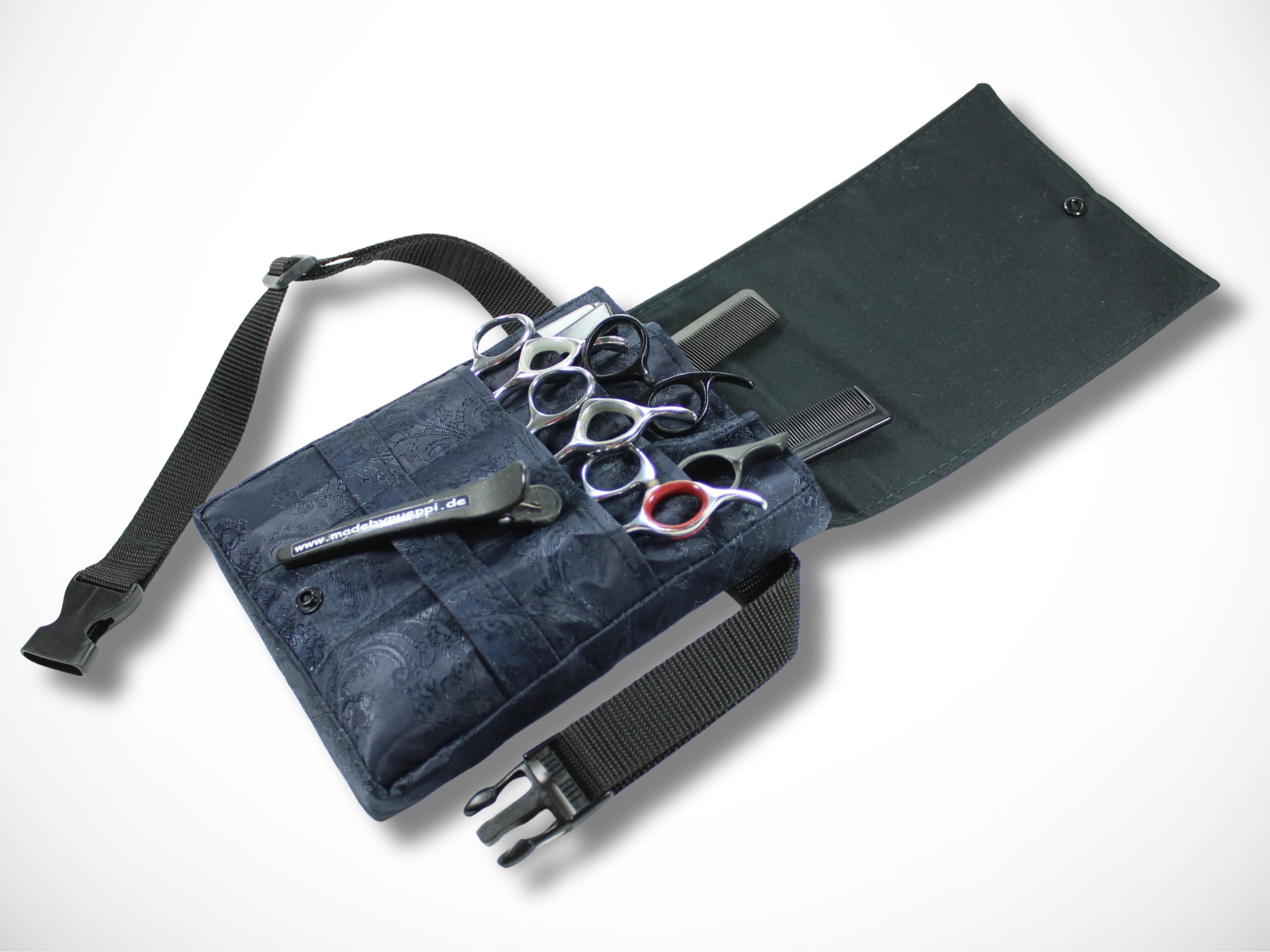 Ornamente Friseur Werkzeugtasche Blau für Friseurscheren im Friseursalon