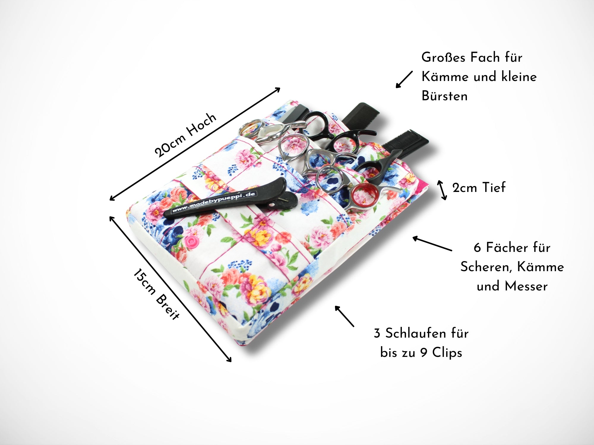 Totenkopf Friseur Werkzeugtasche für Friseurscheren im Friseursalon aus verstärkter Baumwolle in weiß und pink