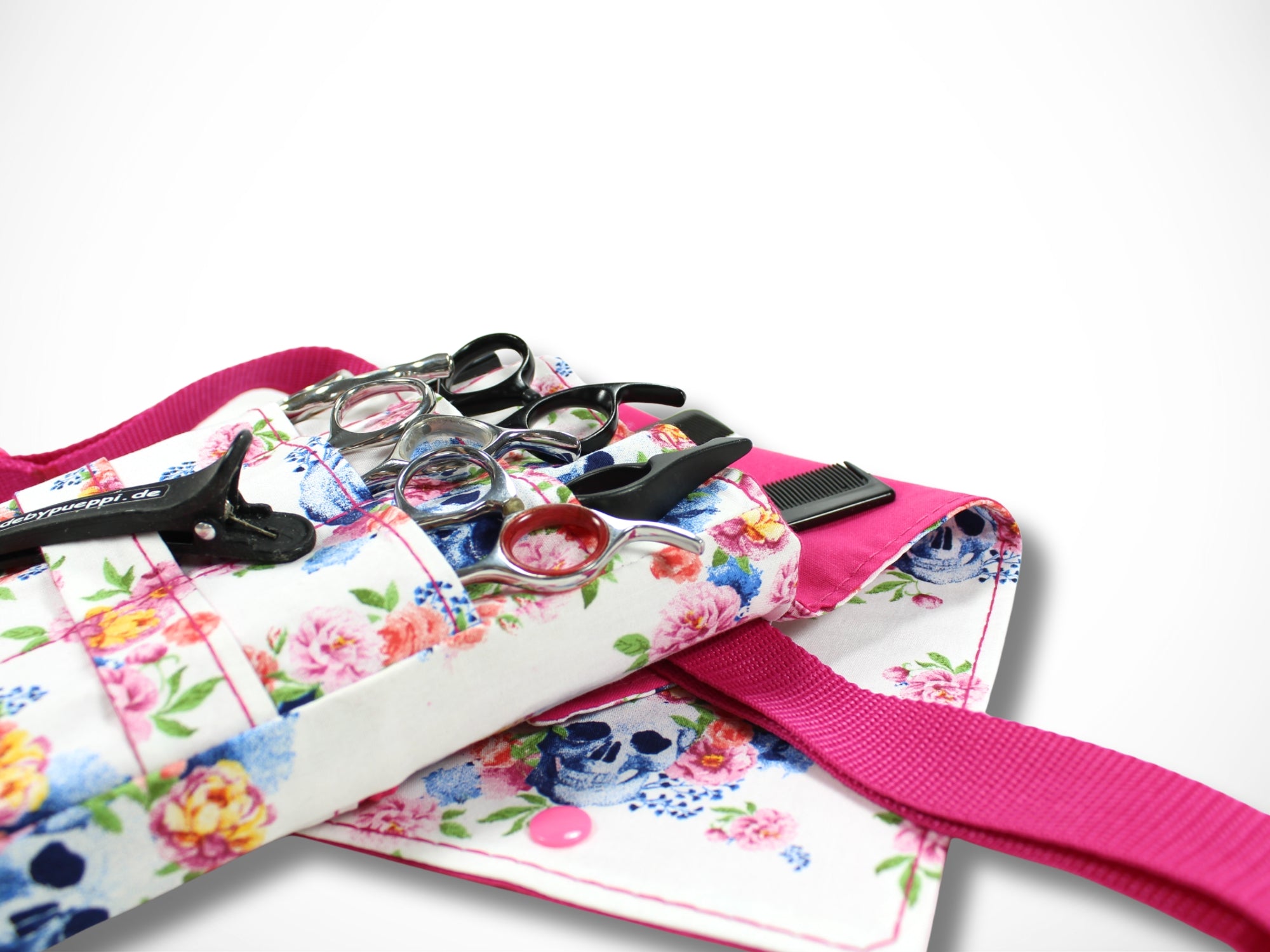 Totenkopf Friseur Werkzeugtasche für Friseurscheren im Friseursalon aus verstärkter Baumwolle in weiß und pink