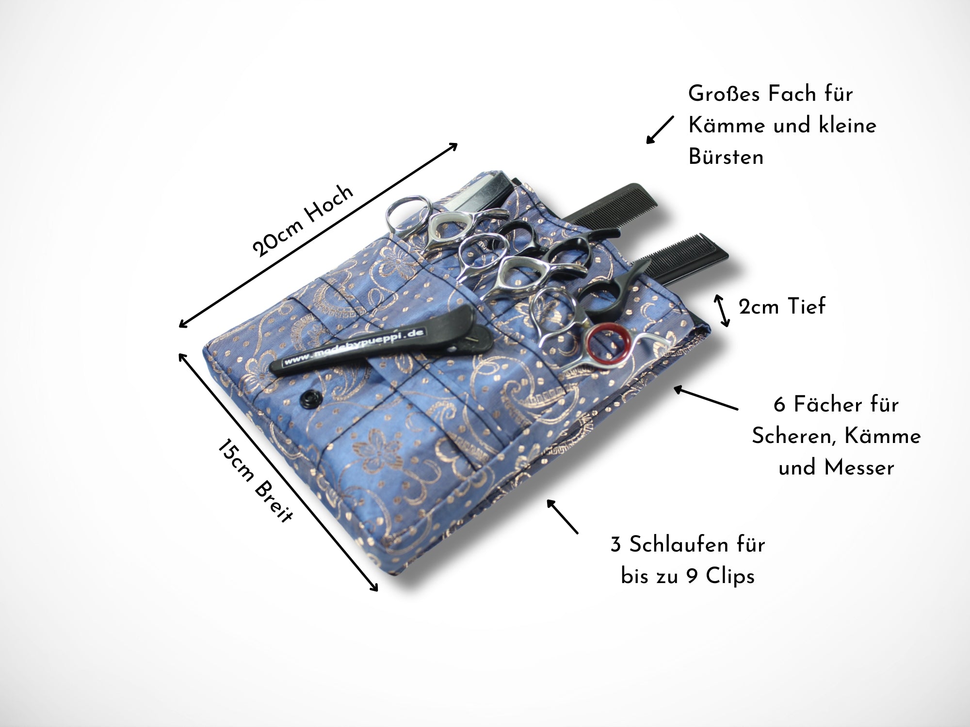 Friseur Werkzeugtasche aus Baumwolle mit Ornamenten in blau Scherentasche für Friseure Werkzeugtasche für Scheren