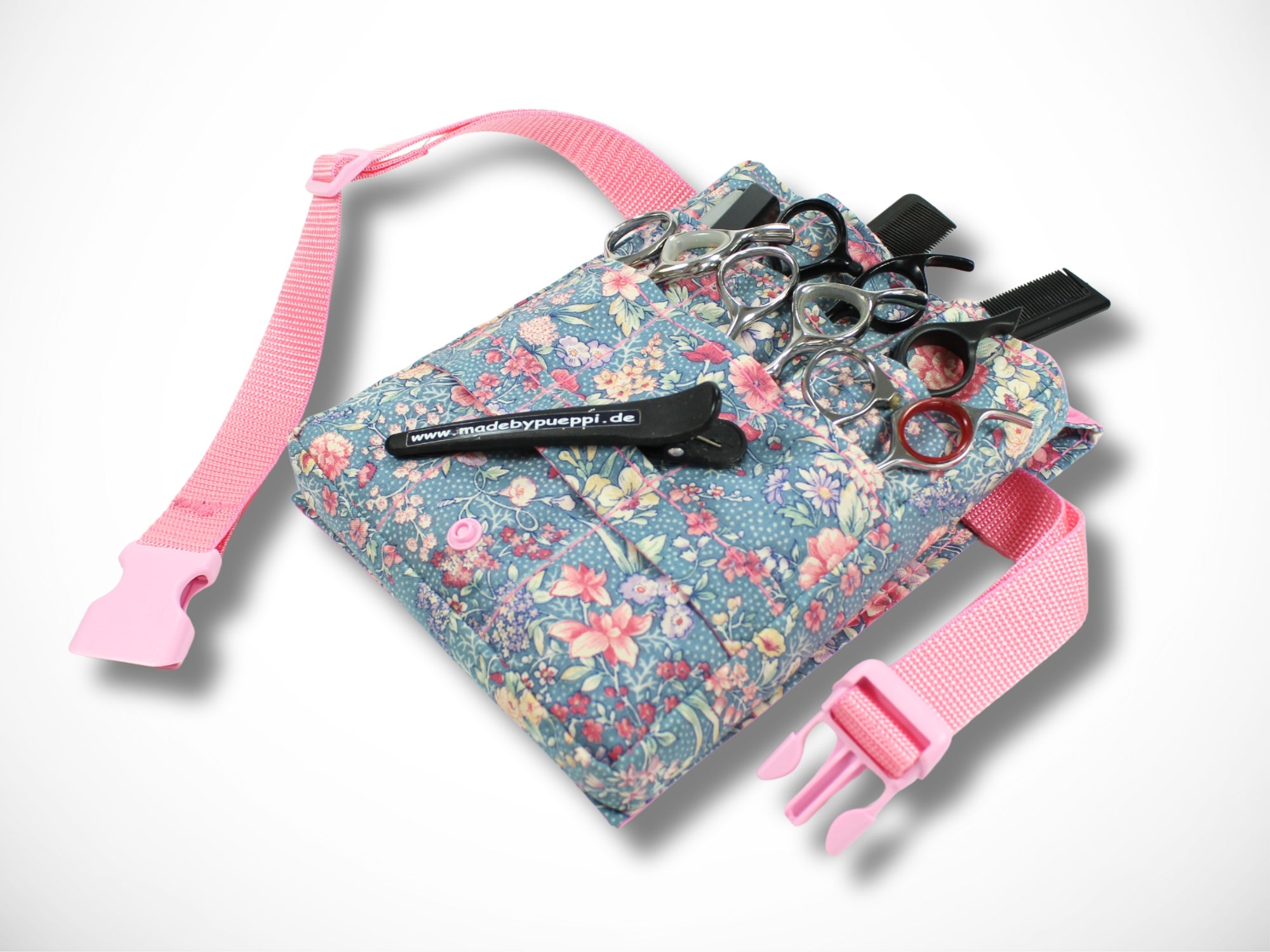 Blumen Scherentasche für Friseurin aus verstärkter Baumwolle für Friseurscheren im Friseursalon