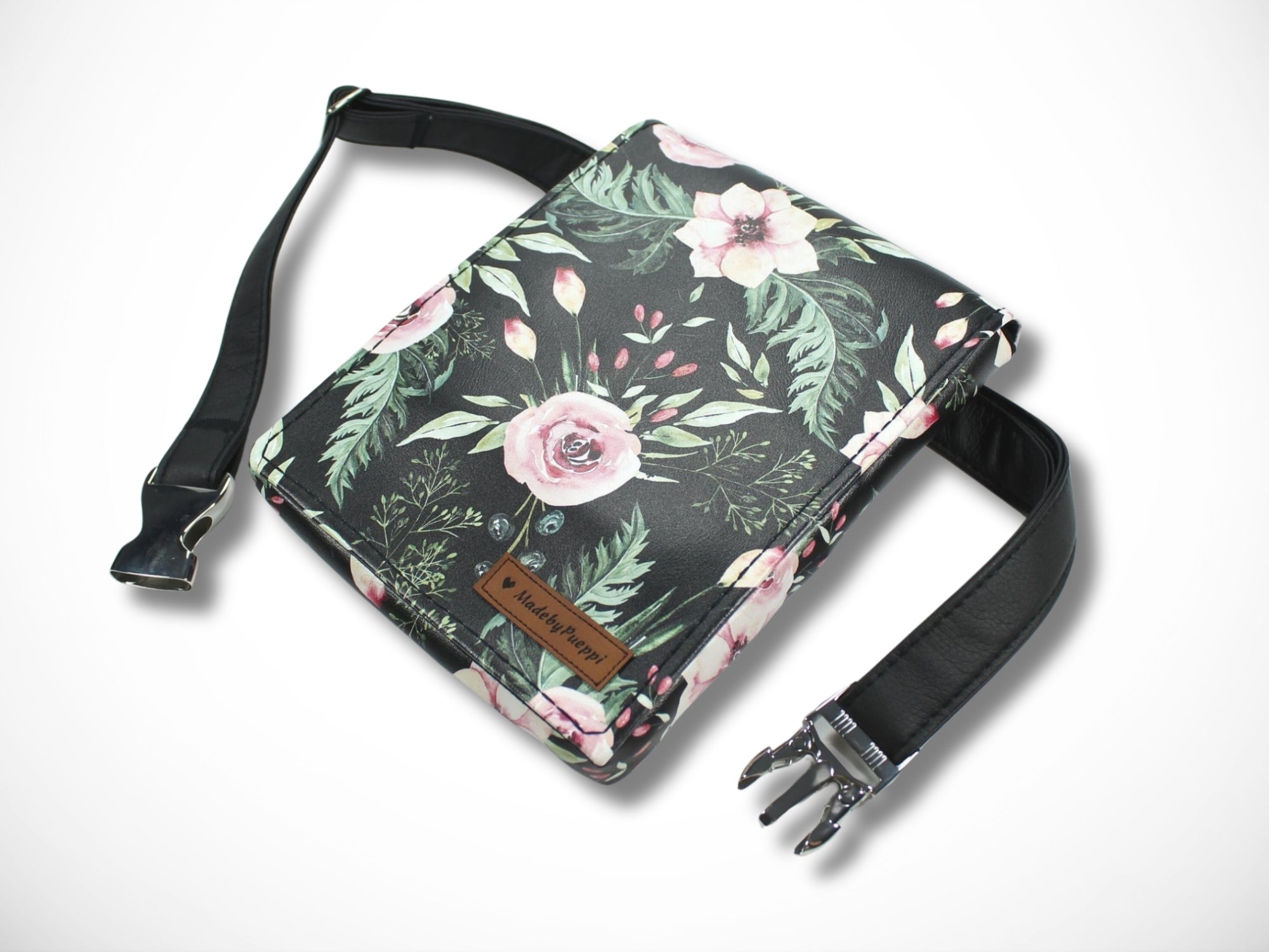 Elegante Friseurtasche aus Kunstleder in schwarz Scherentasche für Friseur Blumen Werkzeugtasche