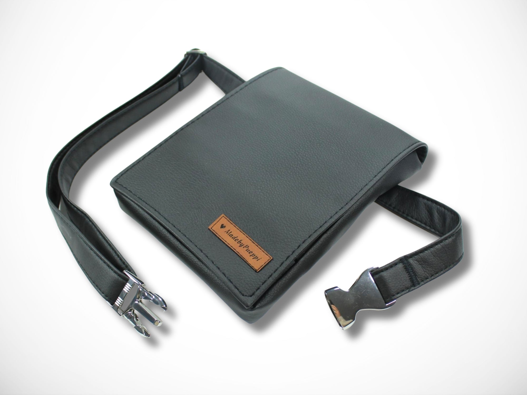 Elegante Scherentasche für Friseurin aus Kunstleder in schwarz Gürteltasche Friseur Metall Steckschnalle Silber