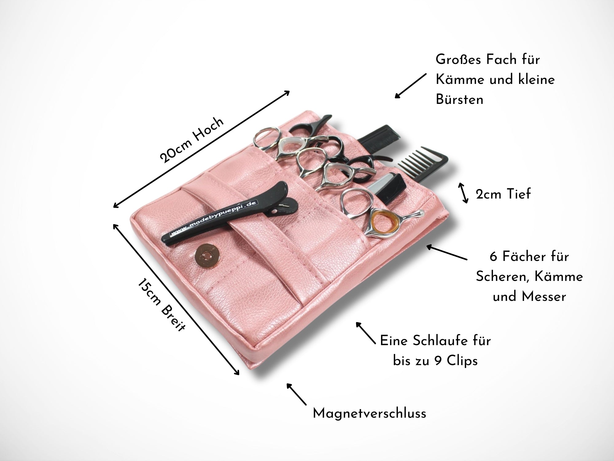 Elegante Scherentasche für Friseurin in Rosa mit Rosegoldener Steckschnalle Gürteltasche Werkzeugtasche