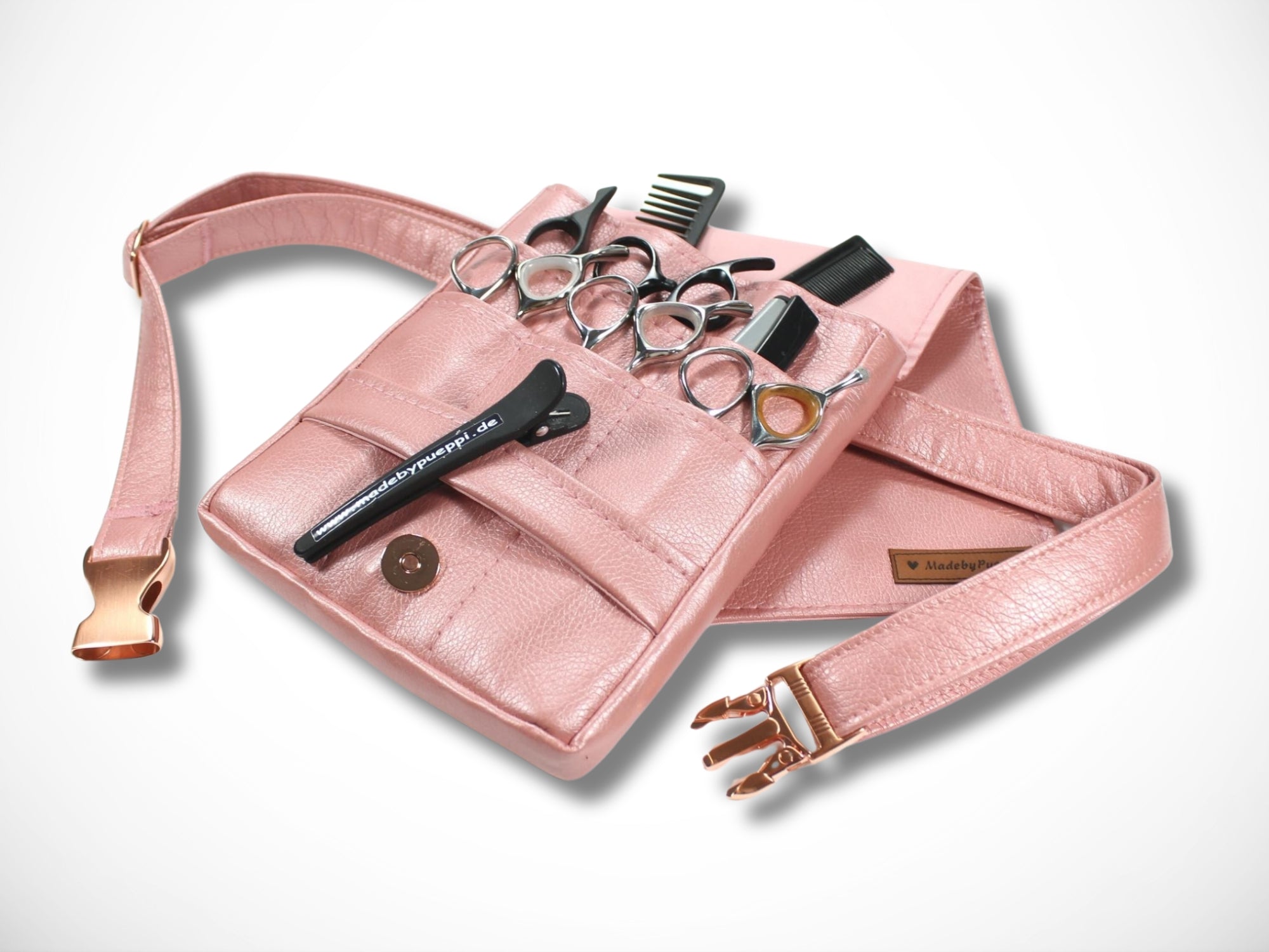 Elegante Scherentasche für Friseurin in Rosa mit Rosegoldener Steckschnalle Gürteltasche Werkzeugtasche