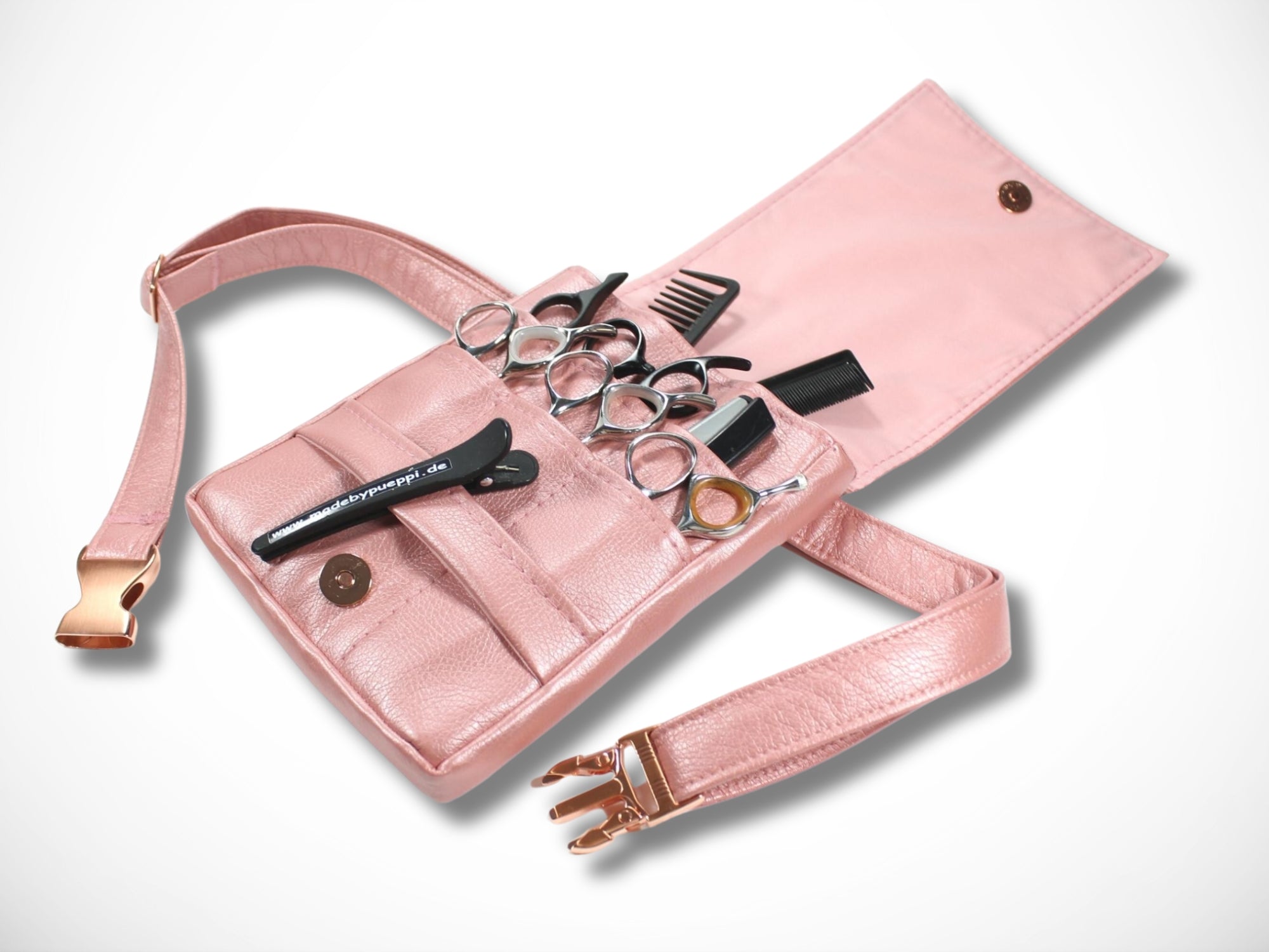 Elegante Scherentasche für Friseurin in Rosa mit Rosegoldener Steckschnalle Gürteltasche Werkzeugtasche