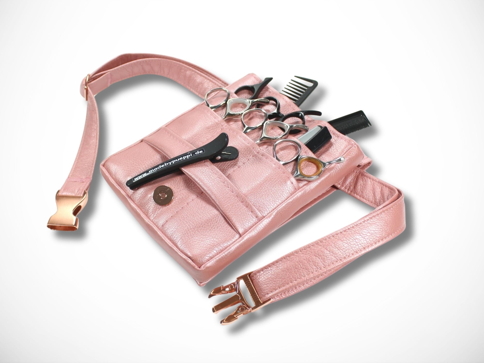 Elegante Scherentasche für Friseurin in Rosa mit Rosegoldener Steckschnalle Gürteltasche Werkzeugtasche