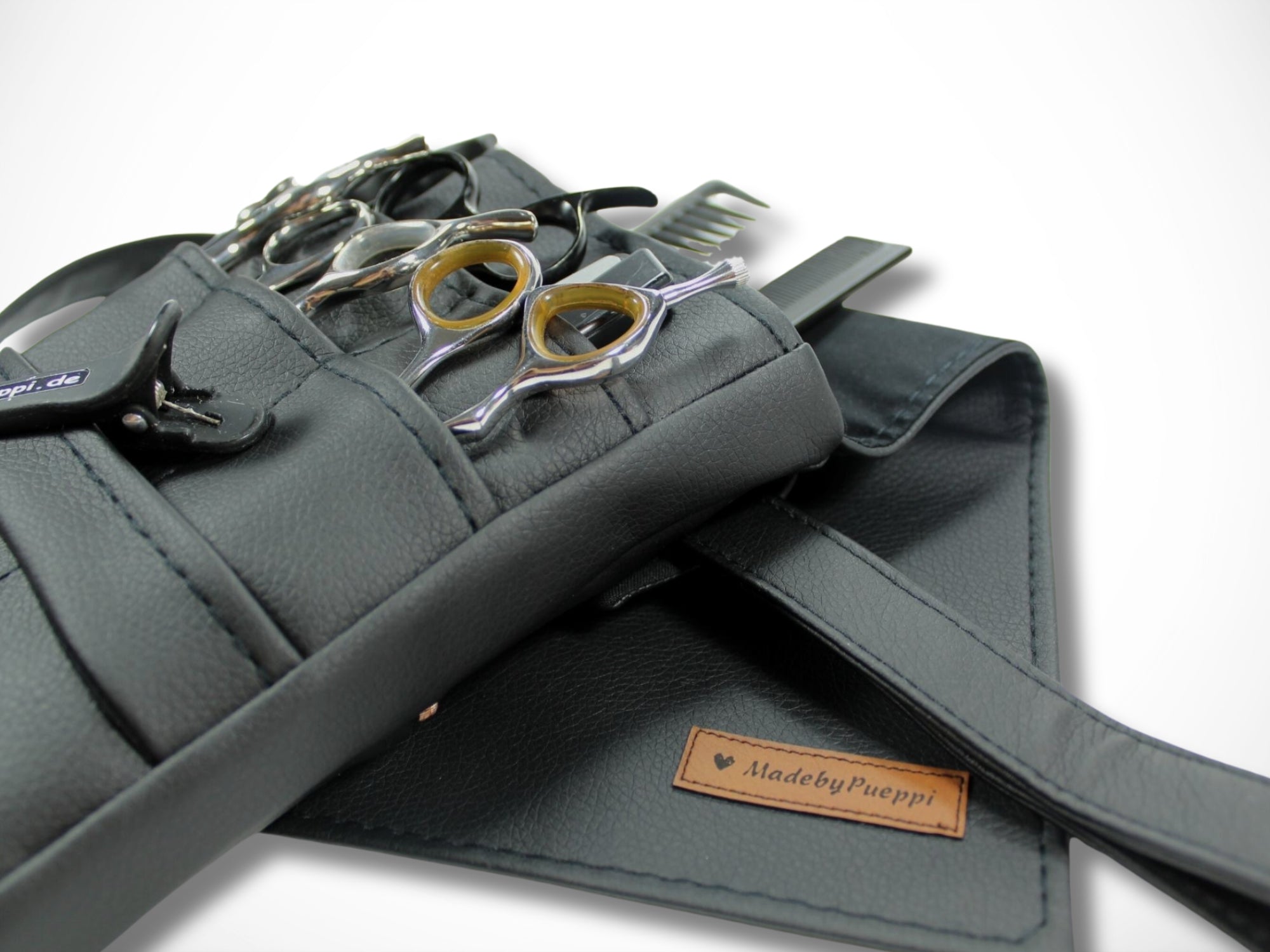 Elegante Friseurtasche aus schwarzem Kunstleder Scherentasche für Friseur Werkzeugtasche mit Metallsteckschnalle