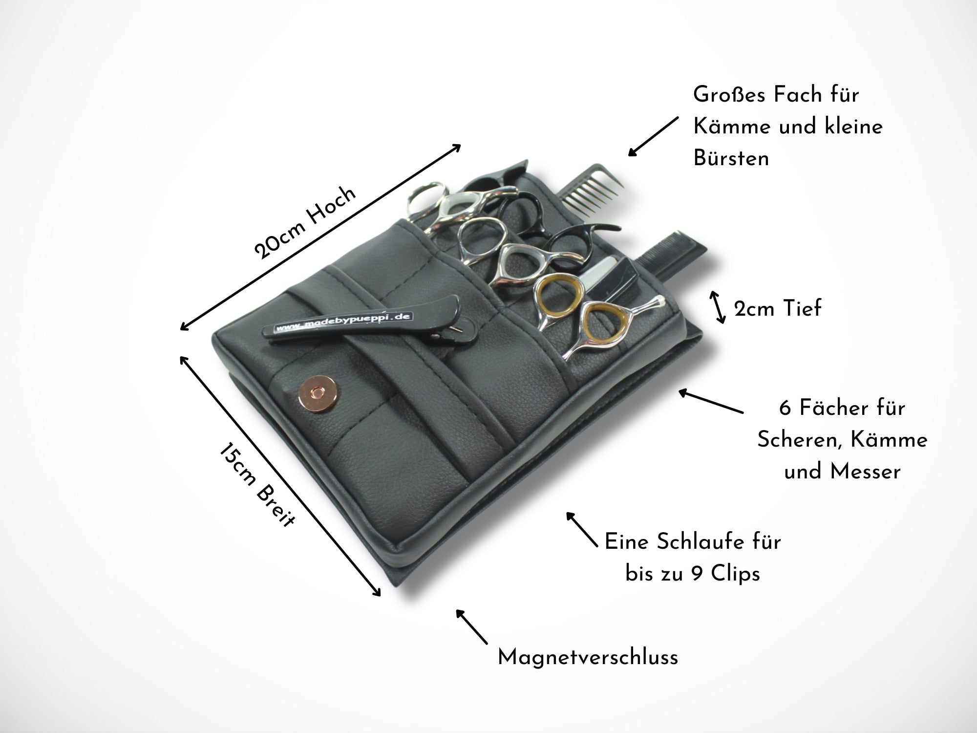 Elegante Friseurtasche aus schwarzem Kunstleder Scherentasche für Friseur Werkzeugtasche mit Metallsteckschnalle