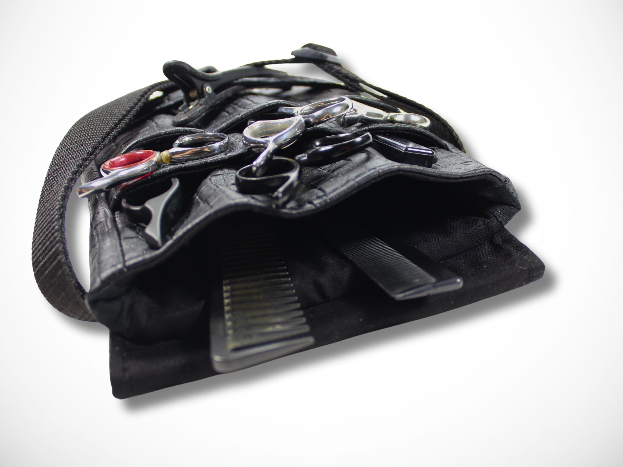 Kunstleder Friseur Scherentasche geprägt in schwarz für Friseurscheren Friseurwerkzeug im Friseursalon