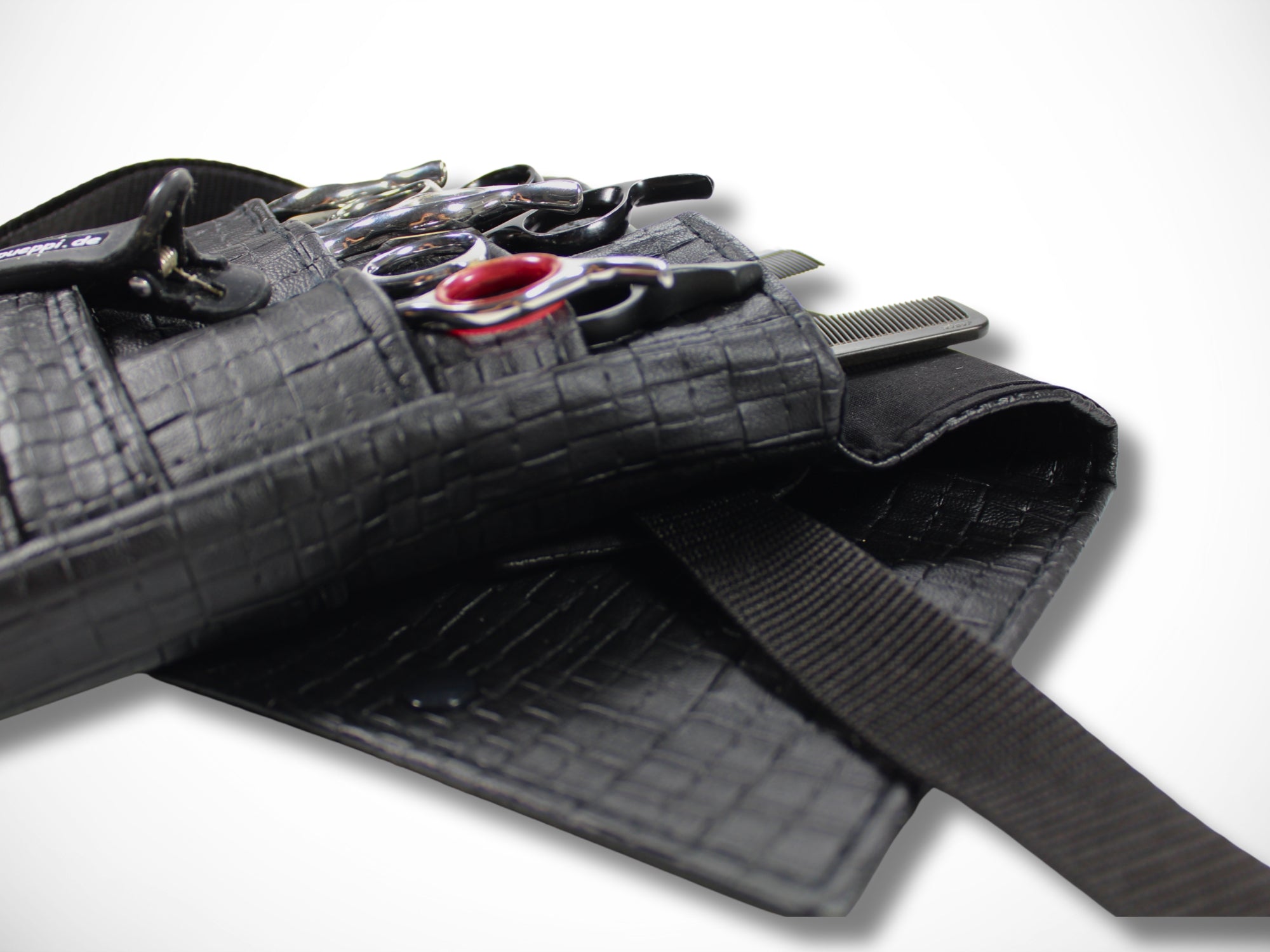 Kunstleder Friseur Scherentasche geprägt in schwarz für Friseurscheren Friseurwerkzeug im Friseursalon