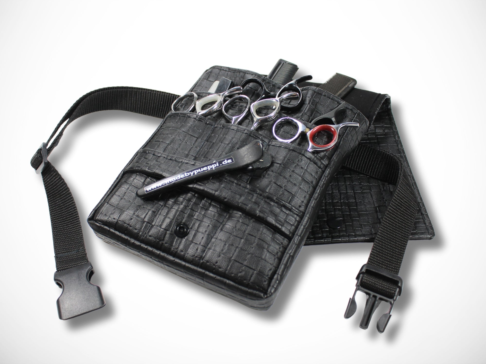 Kunstleder Friseur Scherentasche geprägt in schwarz für Friseurscheren Friseurwerkzeug im Friseursalon