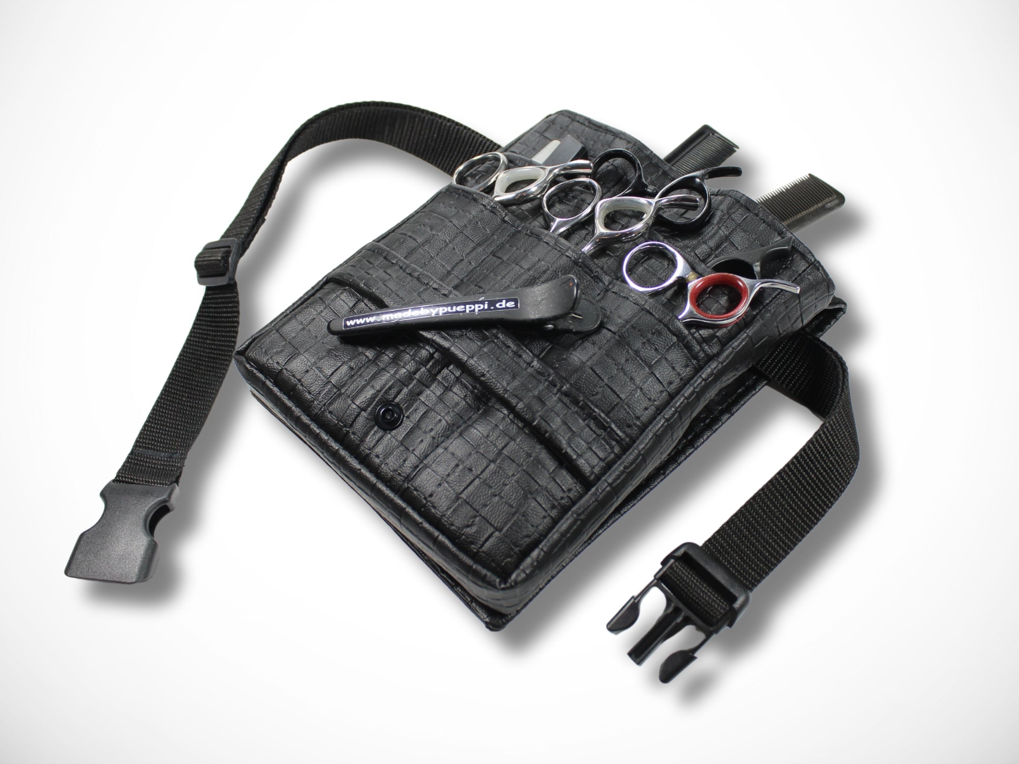 Kunstleder Friseur Scherentasche geprägt in schwarz für Friseurscheren Friseurwerkzeug im Friseursalon