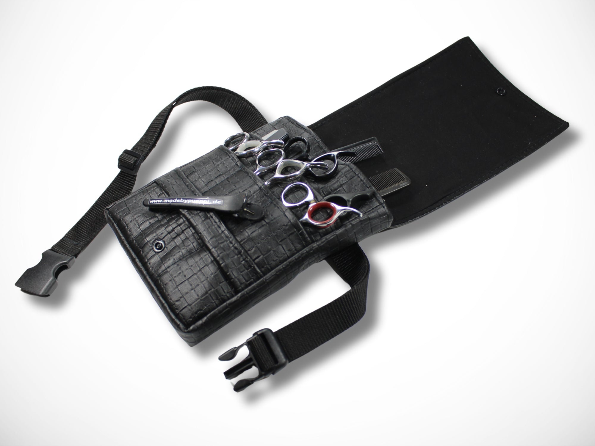 Kunstleder Friseur Scherentasche geprägt in schwarz für Friseurscheren Friseurwerkzeug im Friseursalon