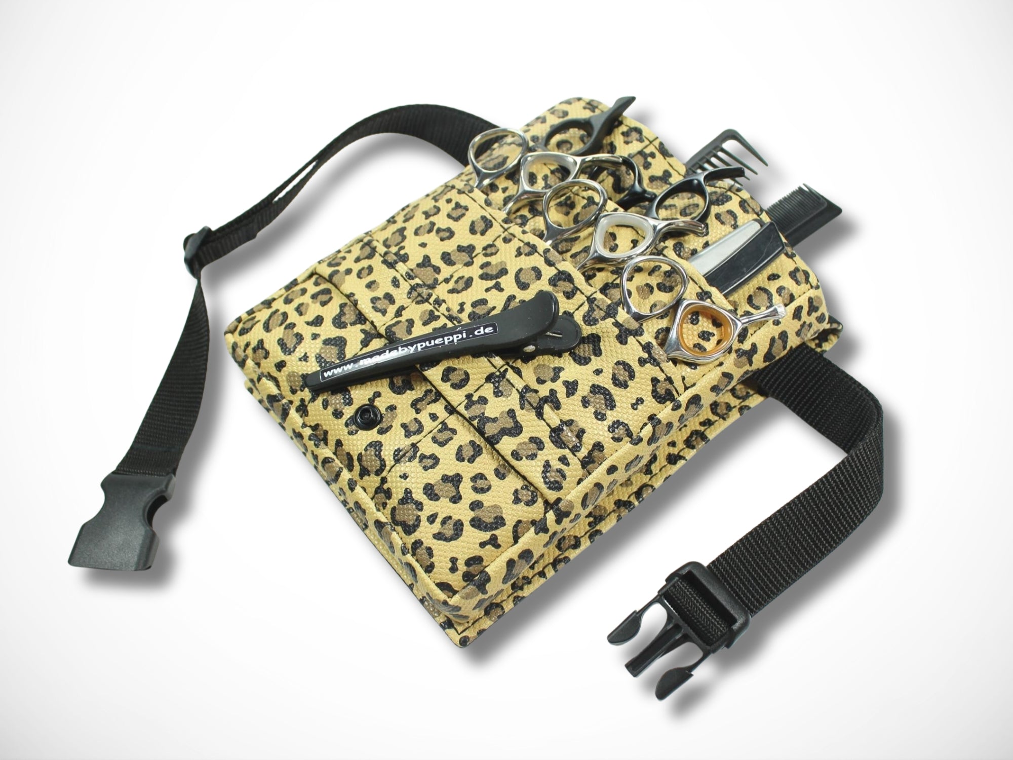 Kunstleder Friseurtasche im Leopard design für Friseurin im Friseursalon Friseurwerkzeug Scherentasche