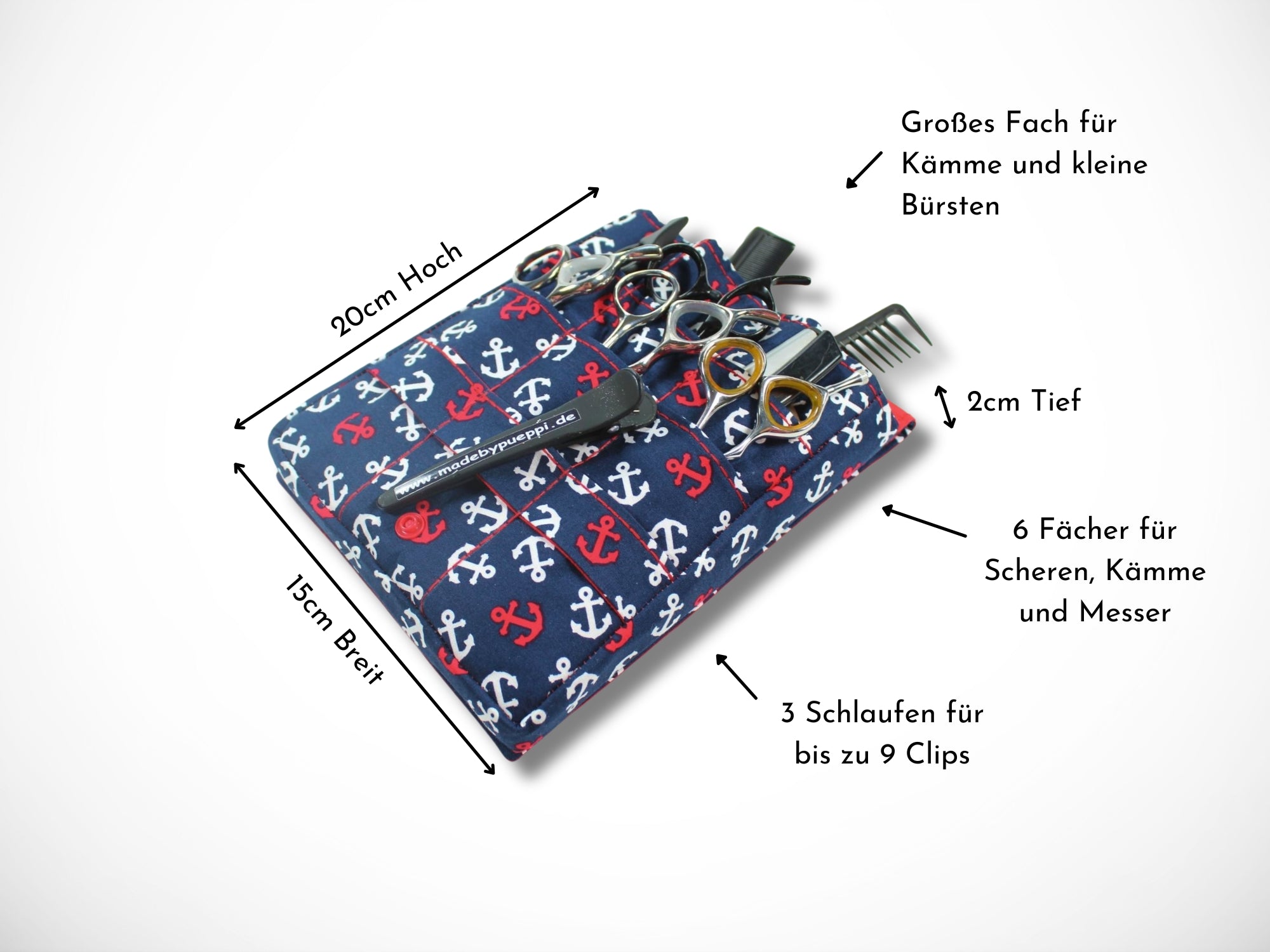 Friseur Scherentasche aus Baumwolle mit Anker in Blau für Friseurwerkzeug für Friseurin