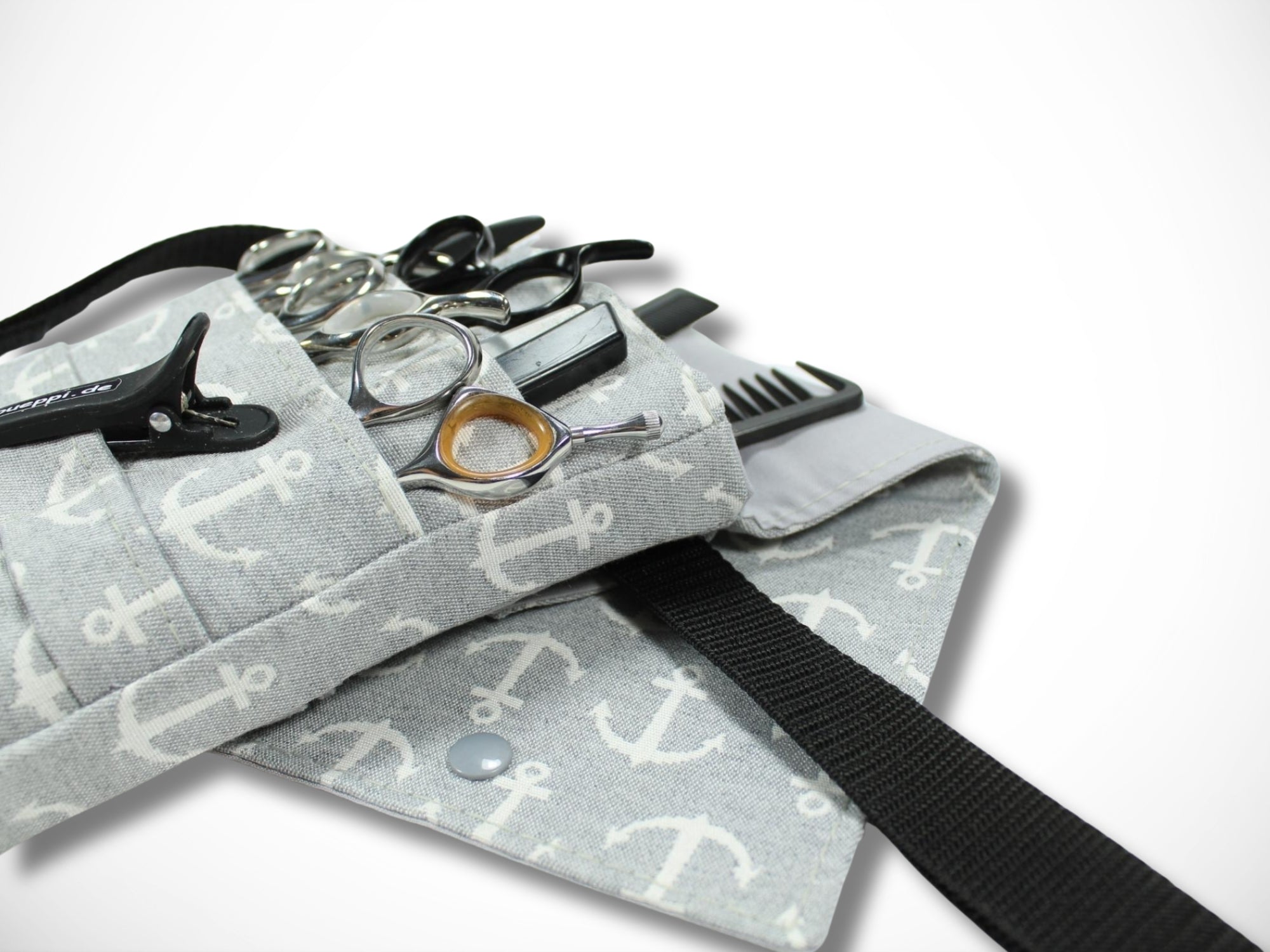 Friseur Scherentasche aus Baumwolle mit Anker in grau Werkzeugtasche für Friseurin und Friseurwerkzeug