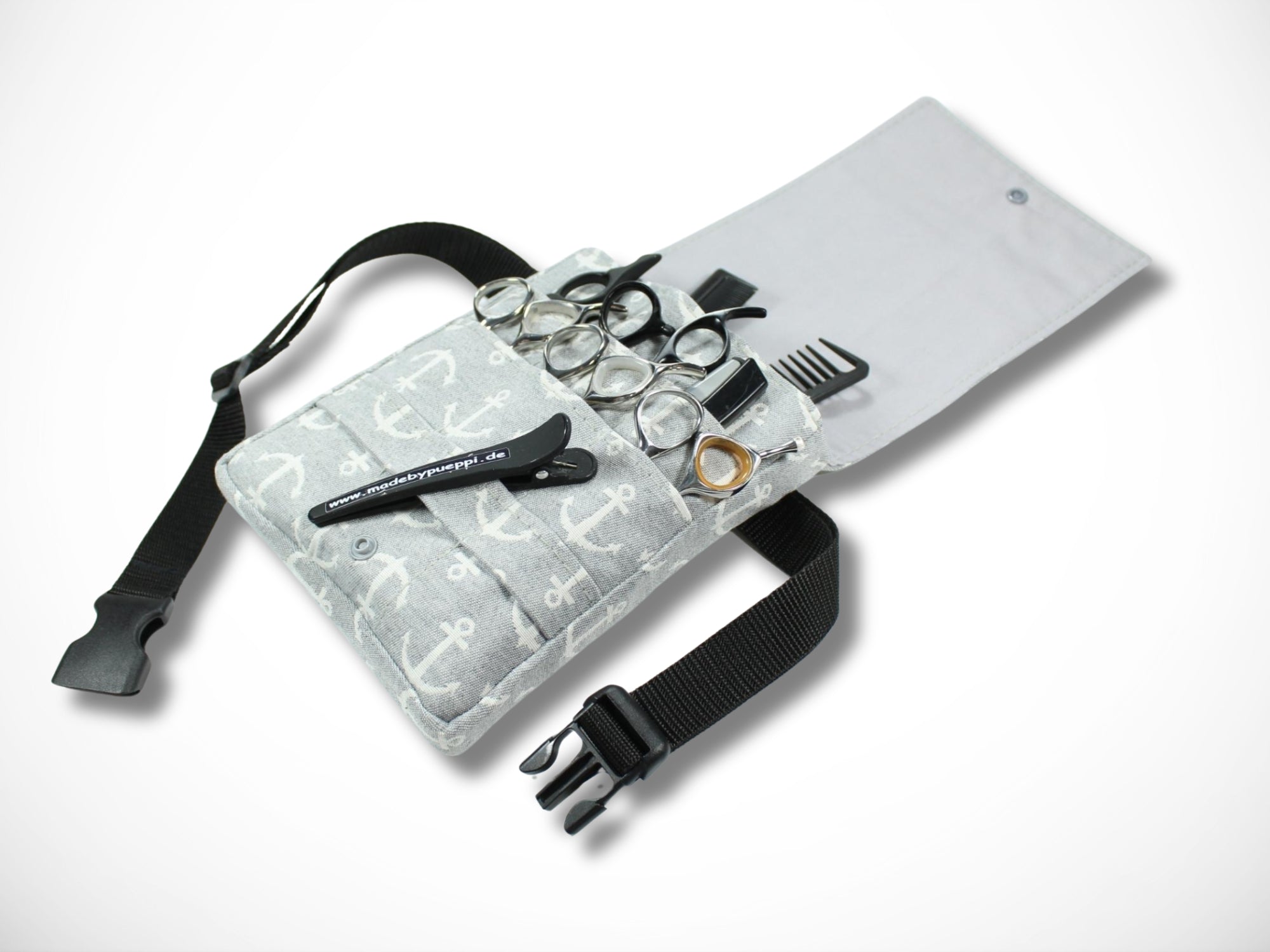 Friseur Scherentasche aus Baumwolle mit Anker in grau Werkzeugtasche für Friseurin und Friseurwerkzeug