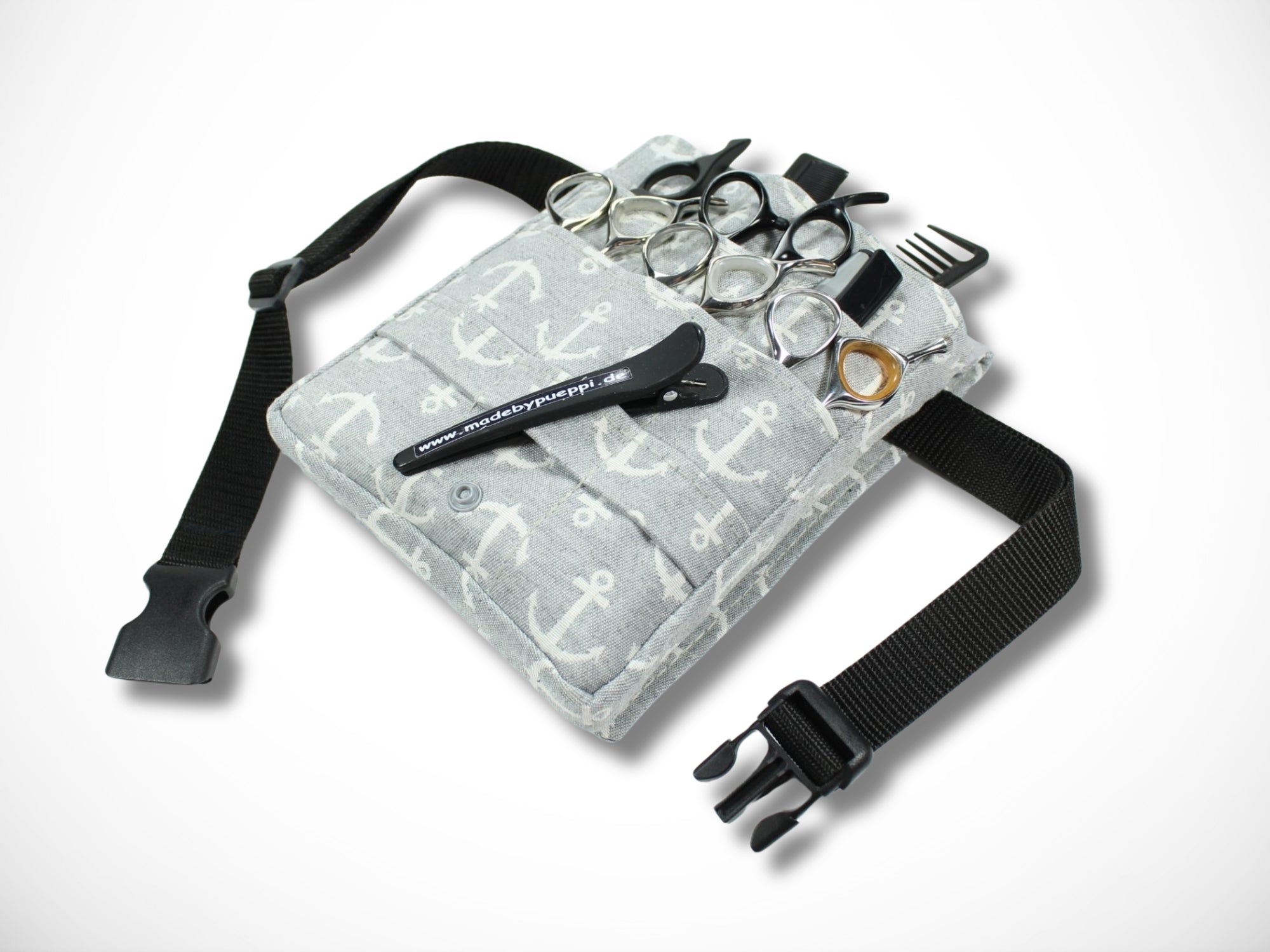 Friseur Scherentasche aus Baumwolle mit Anker in grau Werkzeugtasche für Friseurin und Friseurwerkzeug