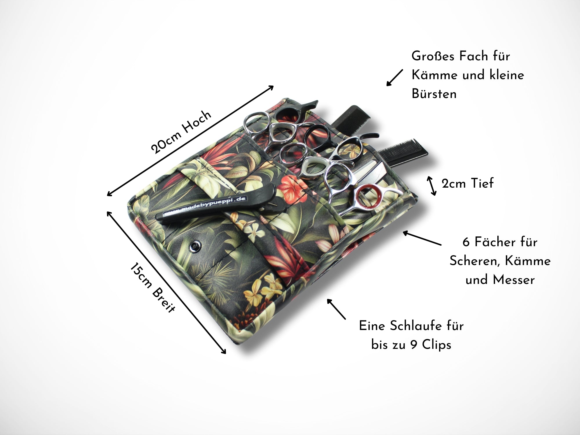 Blumen Friseurtasche aus Kunstleder für Friseurin im Friseursalon für Friseurscheren