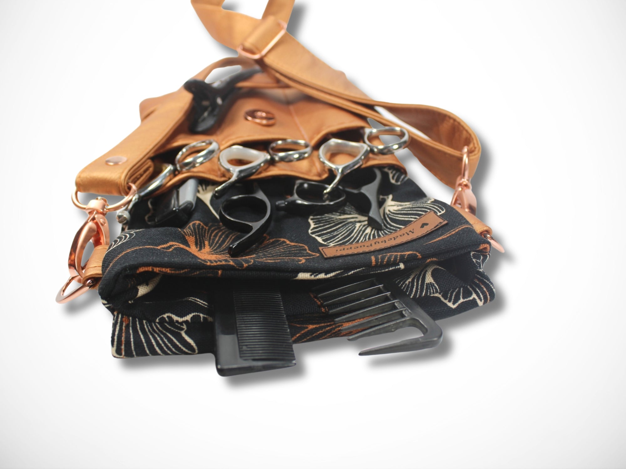 Elegante Scherentasche für Friseurin in Kupfer für Friseurwerkzeug als Gürteltasche oder zum Umhängen