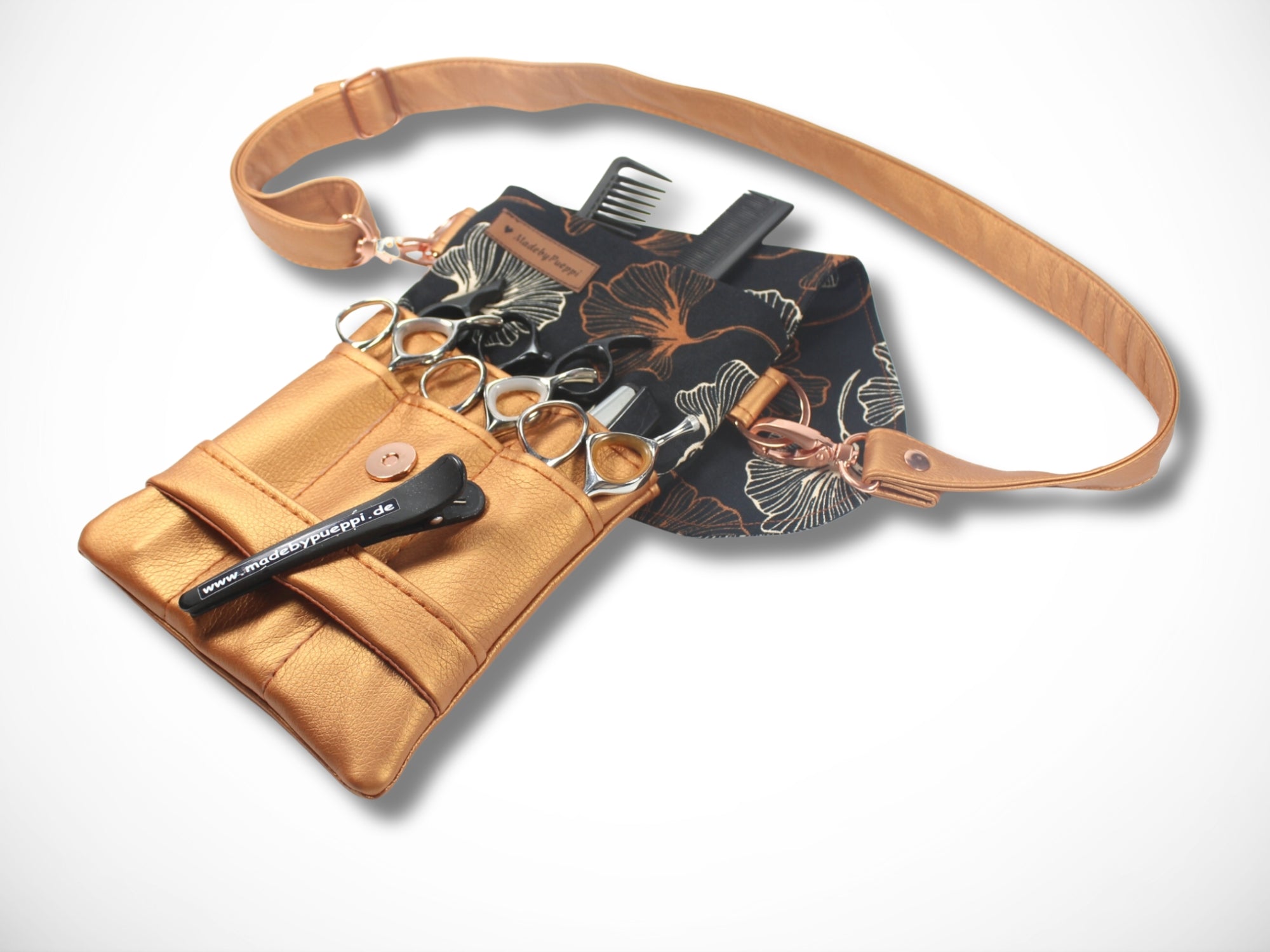 Elegante Scherentasche für Friseurin in Kupfer für Friseurwerkzeug als Gürteltasche oder zum Umhängen