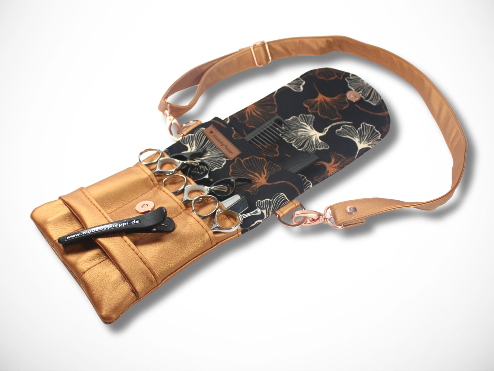 Elegante Scherentasche für Friseurin in Kupfer für Friseurwerkzeug als Gürteltasche oder zum Umhängen