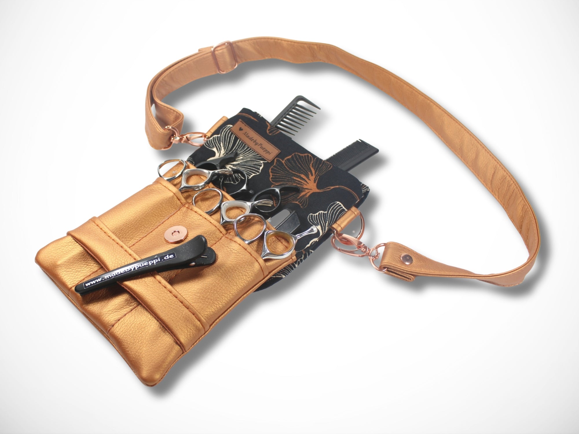 Elegante Scherentasche für Friseurin in Kupfer für Friseurwerkzeug als Gürteltasche oder zum Umhängen