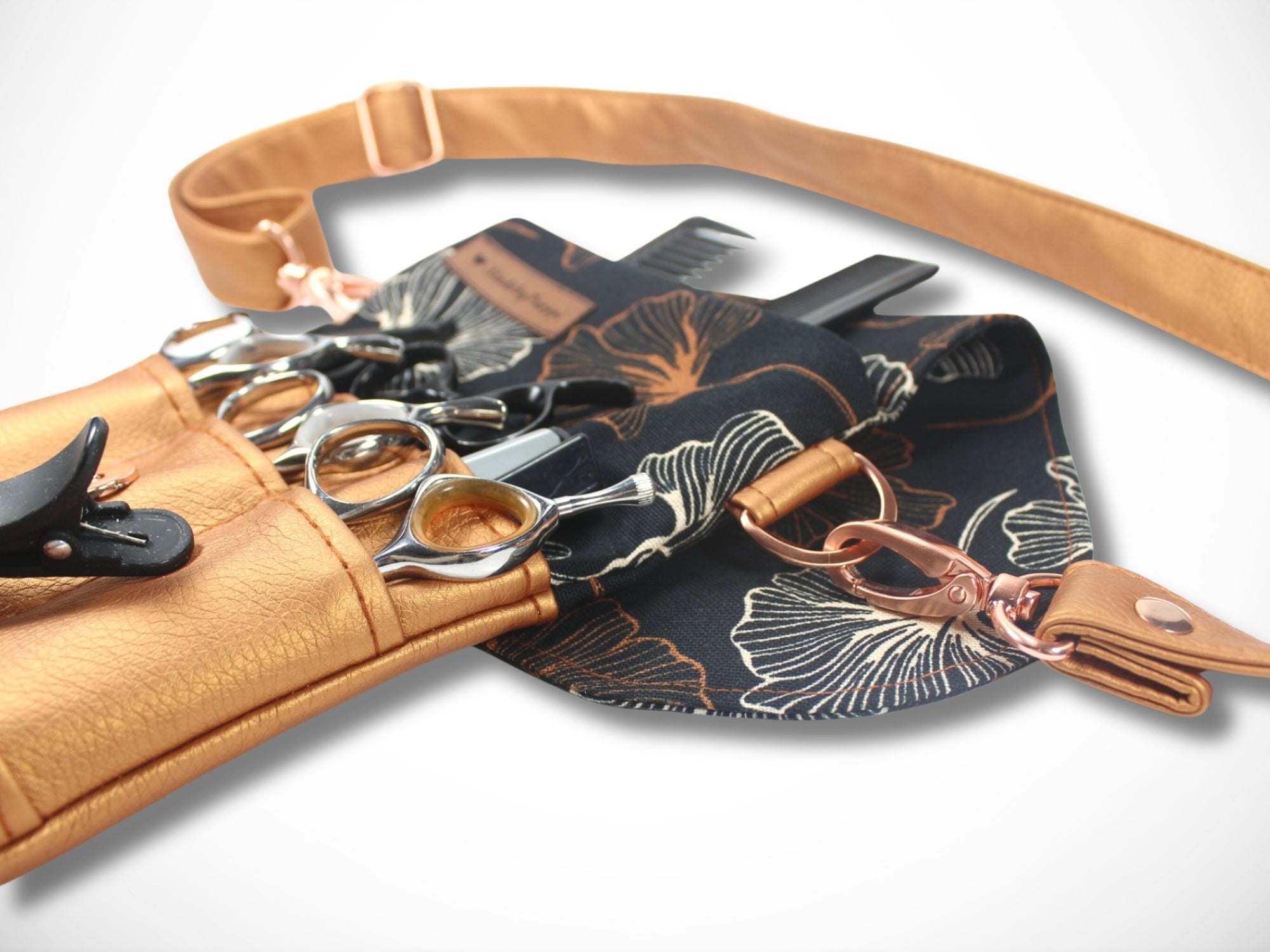 Elegante Scherentasche für Friseurin in Kupfer für Friseurwerkzeug als Gürteltasche oder zum Umhängen