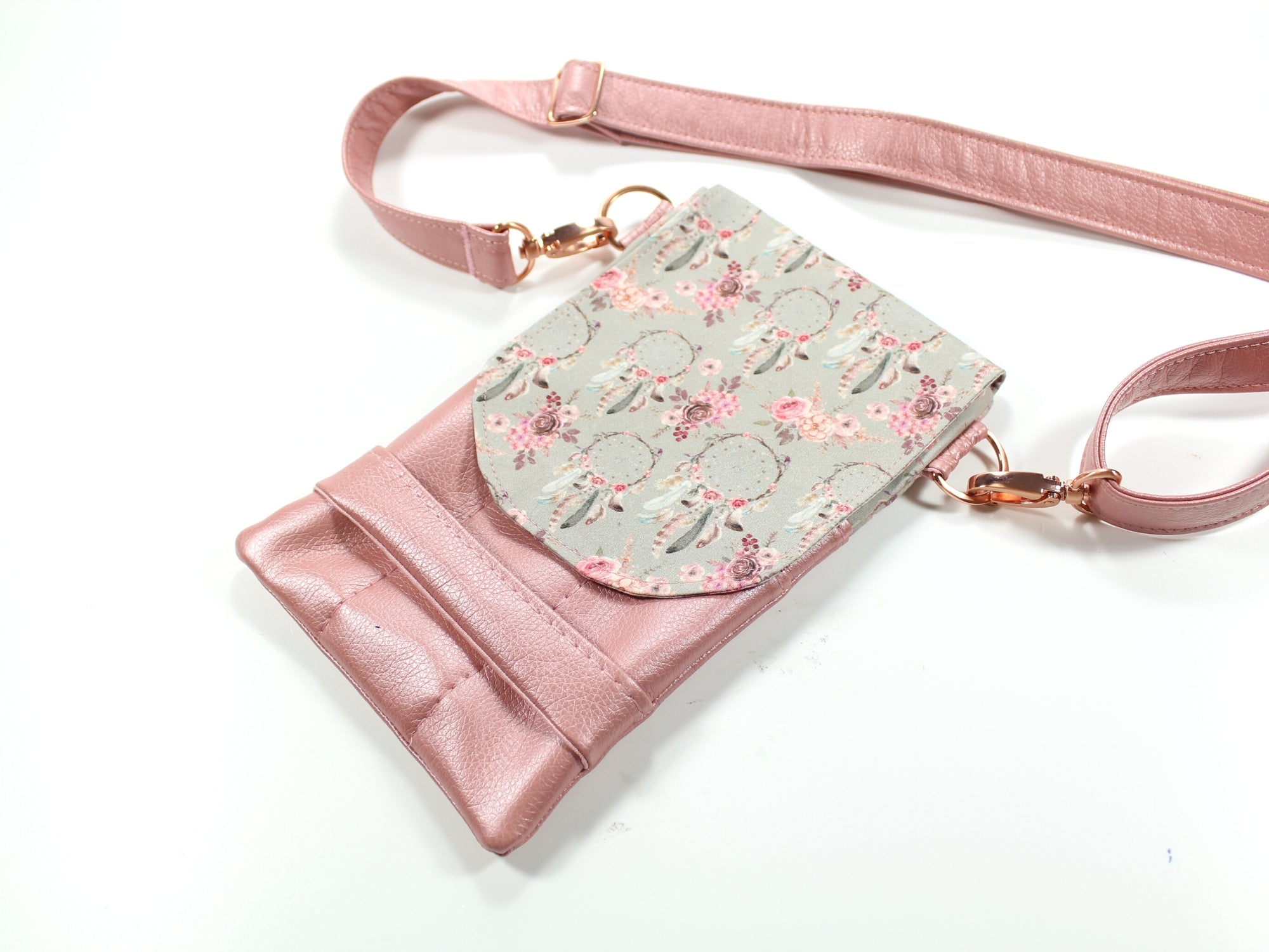 Elegante Friseur Scherentasche mit Blumen aus Baumwolle und Kunstleder in rosa zum umhängen oder als Gürteltasche