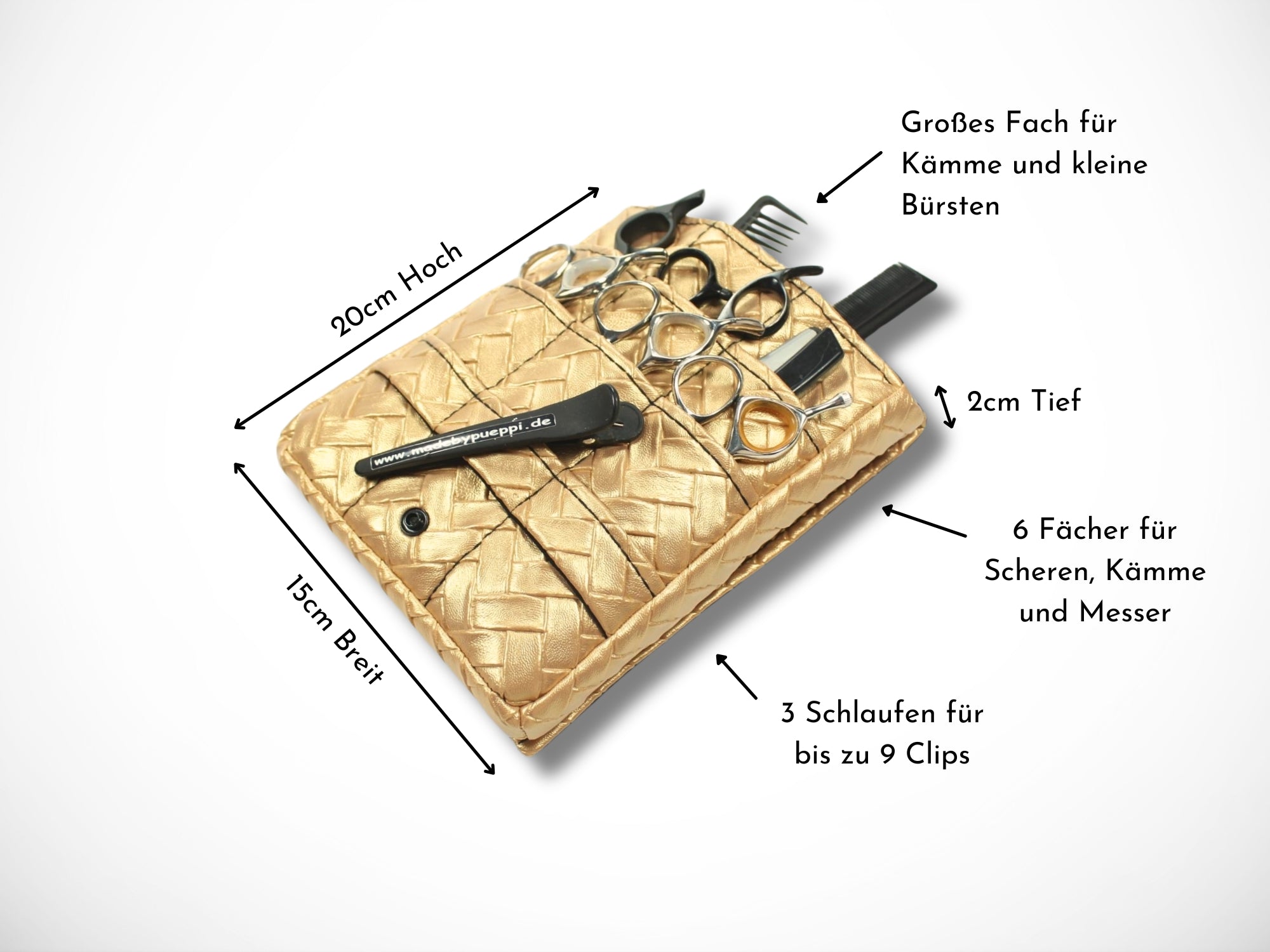 Kunstleder Friseurtasche in Gold im Fischgräten Design Scherentasche für Friseur Werkzeugtasche für Friseurin