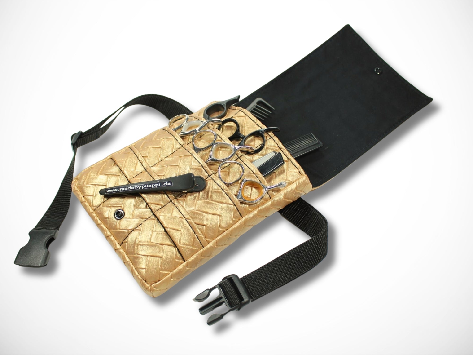 Kunstleder Friseurtasche in Gold im Fischgräten Design Scherentasche für Friseur Werkzeugtasche für Friseurin