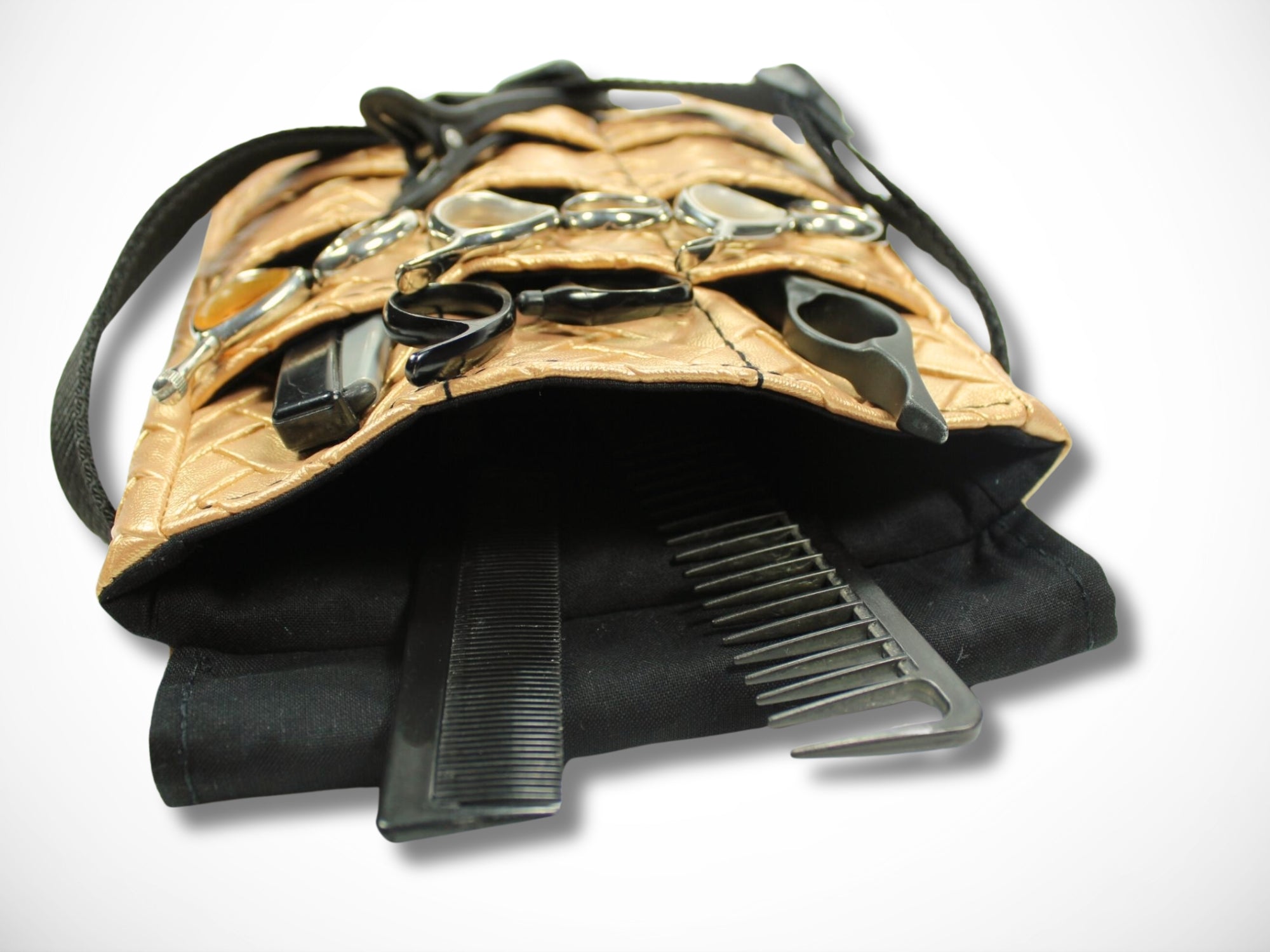 Kunstleder Friseurtasche in Gold im Fischgräten Design Scherentasche für Friseur Werkzeugtasche für Friseurin
