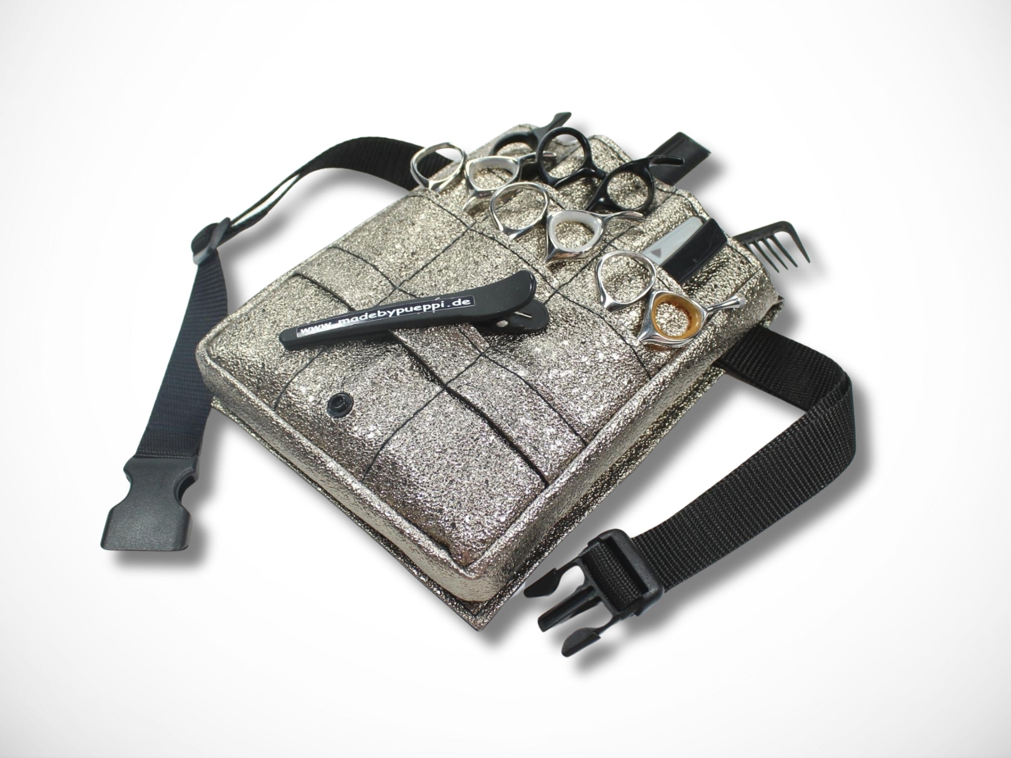 Friseur Scherentasche aus Kunstleder in bronze mit Glitzer Effekt für Friseurwerkzeug Friseurin Friseurschere Scherentasche