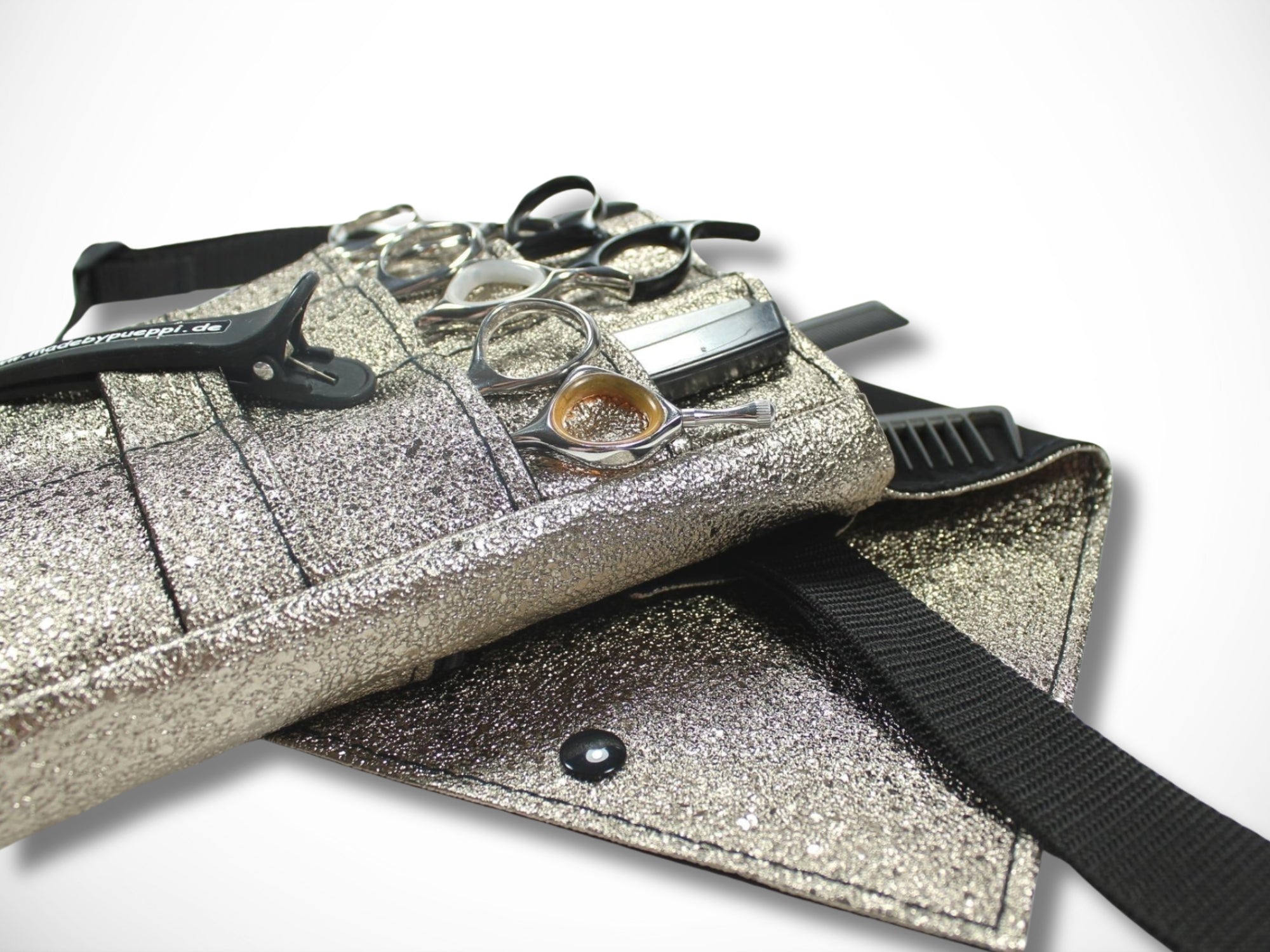 Friseur Scherentasche aus Kunstleder in bronze mit Glitzer Effekt für Friseurwerkzeug Friseurin Friseurschere Scherentasche