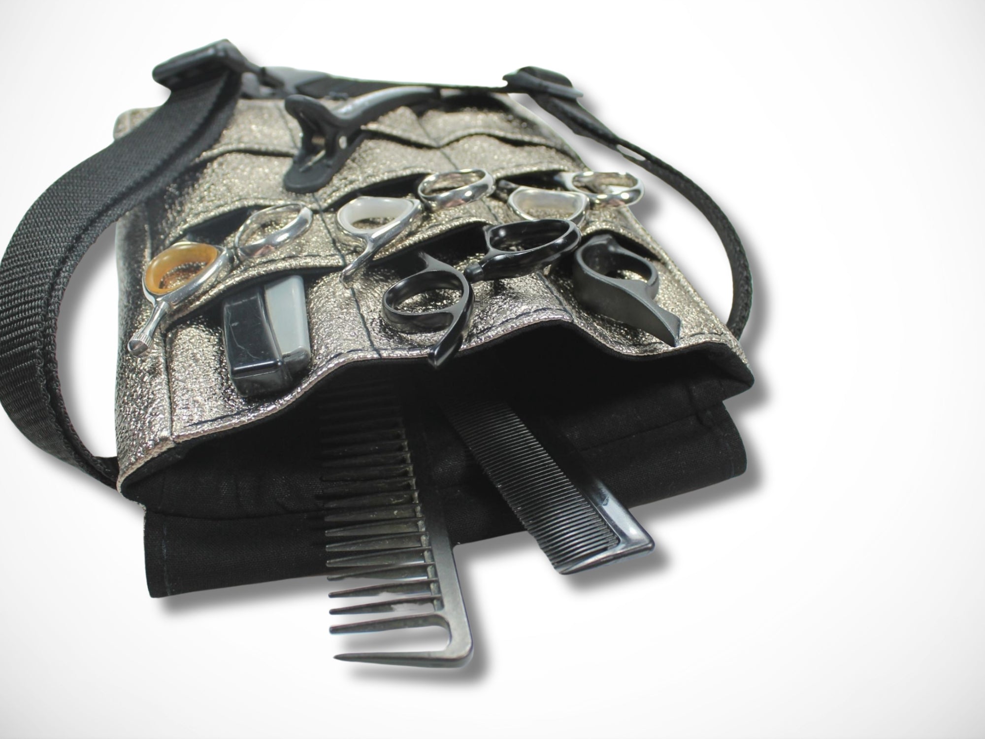 Friseur Scherentasche aus Kunstleder in bronze mit Glitzer Effekt für Friseurwerkzeug Friseurin Friseurschere Scherentasche