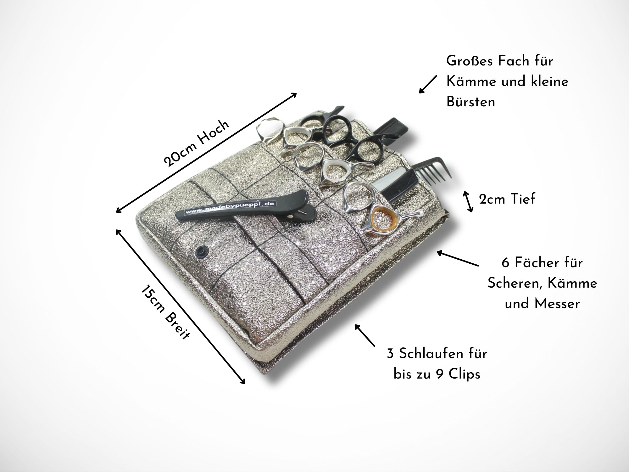Friseur Scherentasche aus Kunstleder in bronze mit Glitzer Effekt für Friseurwerkzeug Friseurin Friseurschere Scherentasche