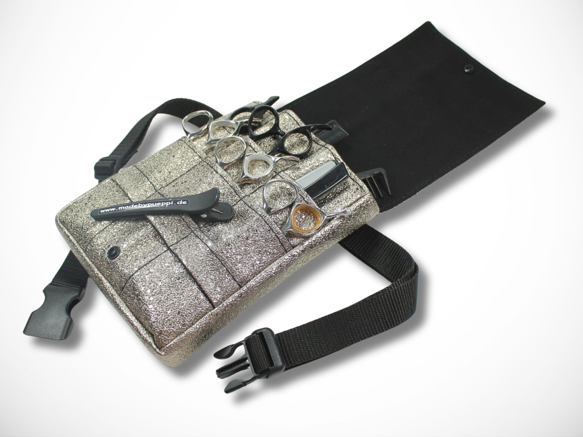 Friseur Scherentasche aus Kunstleder in bronze mit Glitzer Effekt für Friseurwerkzeug Friseurin Friseurschere Scherentasche