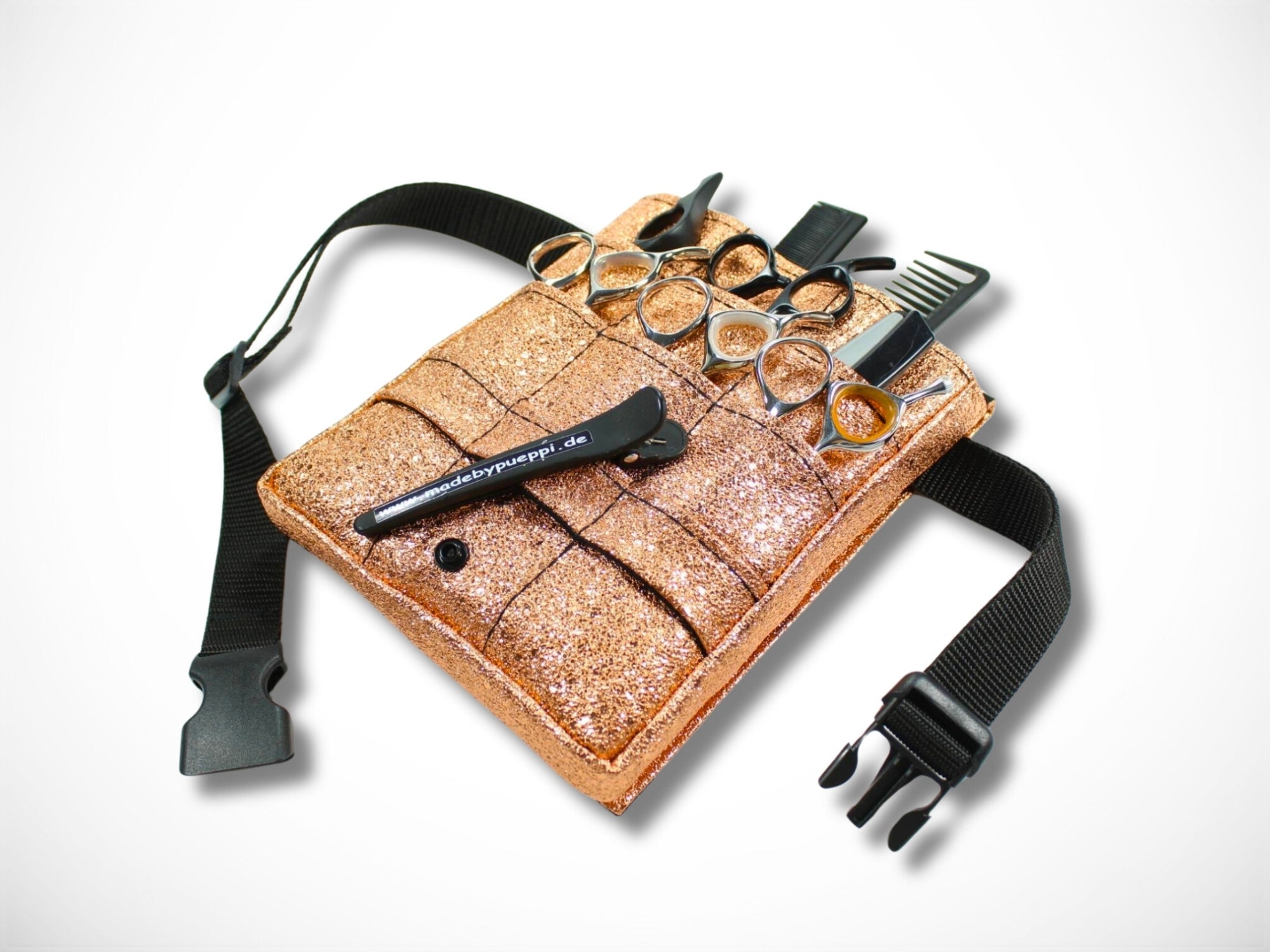 Friseur Scherentasche aus Kunstleder in Rosegold mit Glitzereffekt für Friseurwerkzeug Friseurin im Friseursalon