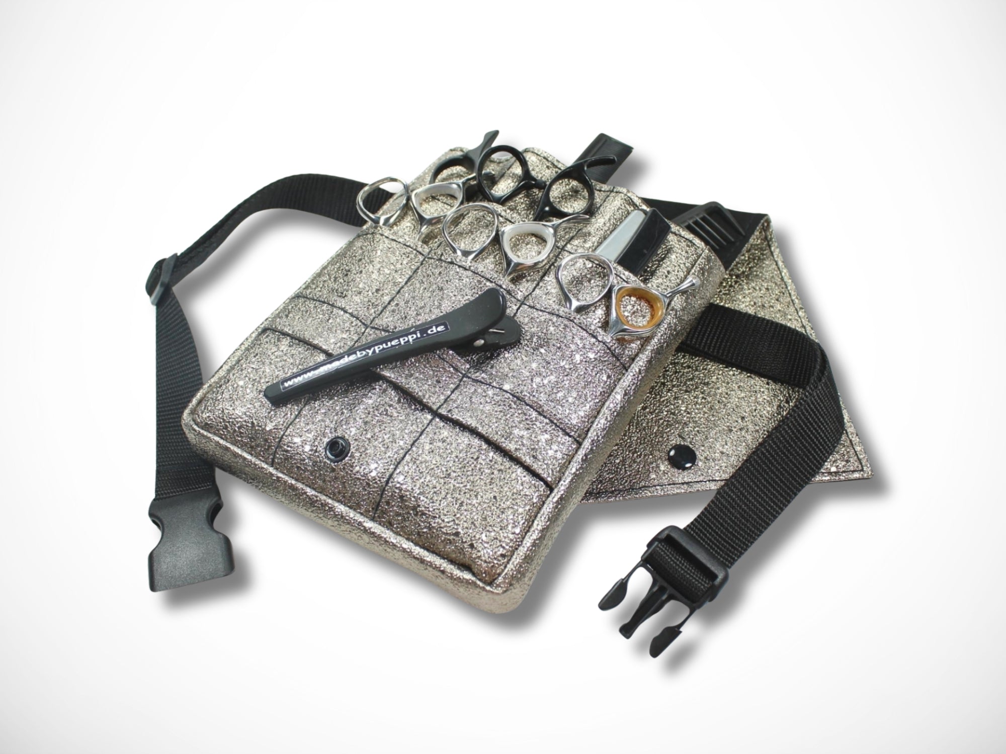 Friseur Scherentasche aus Kunstleder in bronze mit Glitzer Effekt für Friseurwerkzeug Friseurin Friseurschere Scherentasche