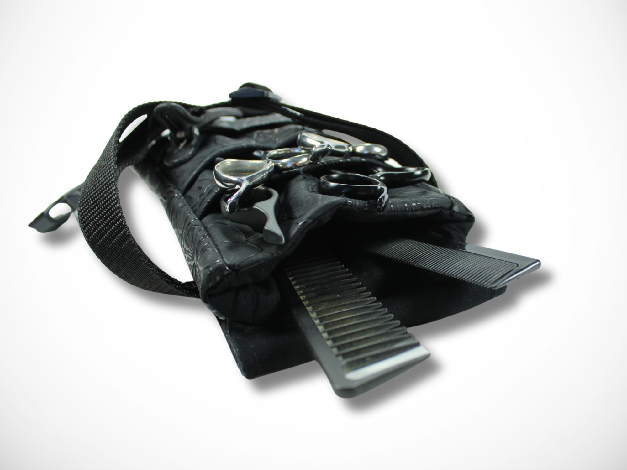 Kleine Friseur Scherentasche aus Kunstleder mit geprägten Blumen für Friseurwerkzeug Friseurin im Friseursalon