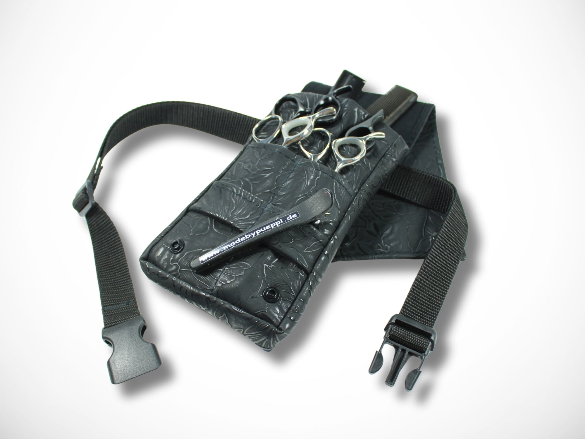 Kleine Friseur Scherentasche aus Kunstleder mit geprägten Blumen für Friseurwerkzeug Friseurin im Friseursalon