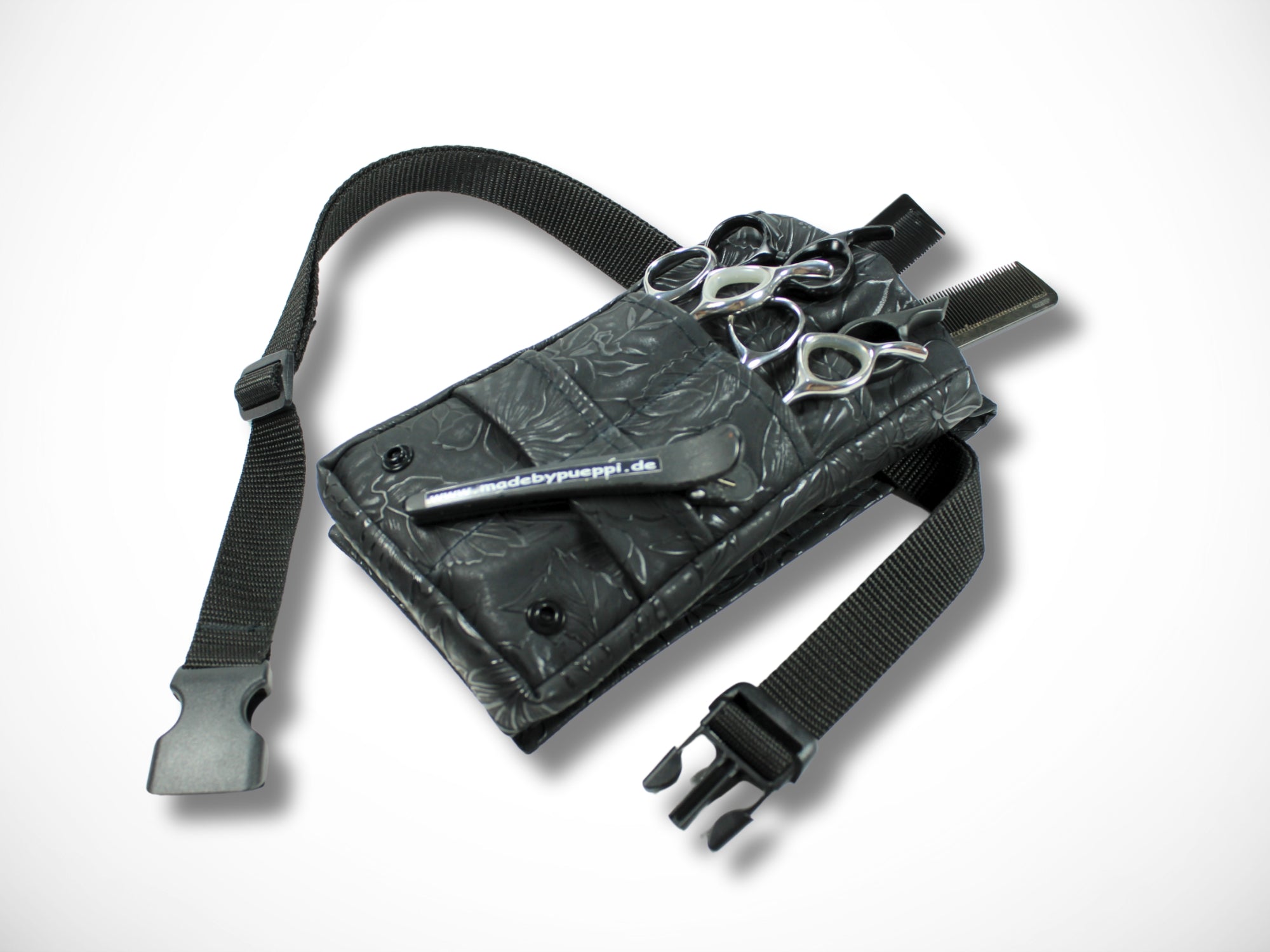 Kleine Friseur Scherentasche aus Kunstleder mit geprägten Blumen für Friseurwerkzeug Friseurin im Friseursalon