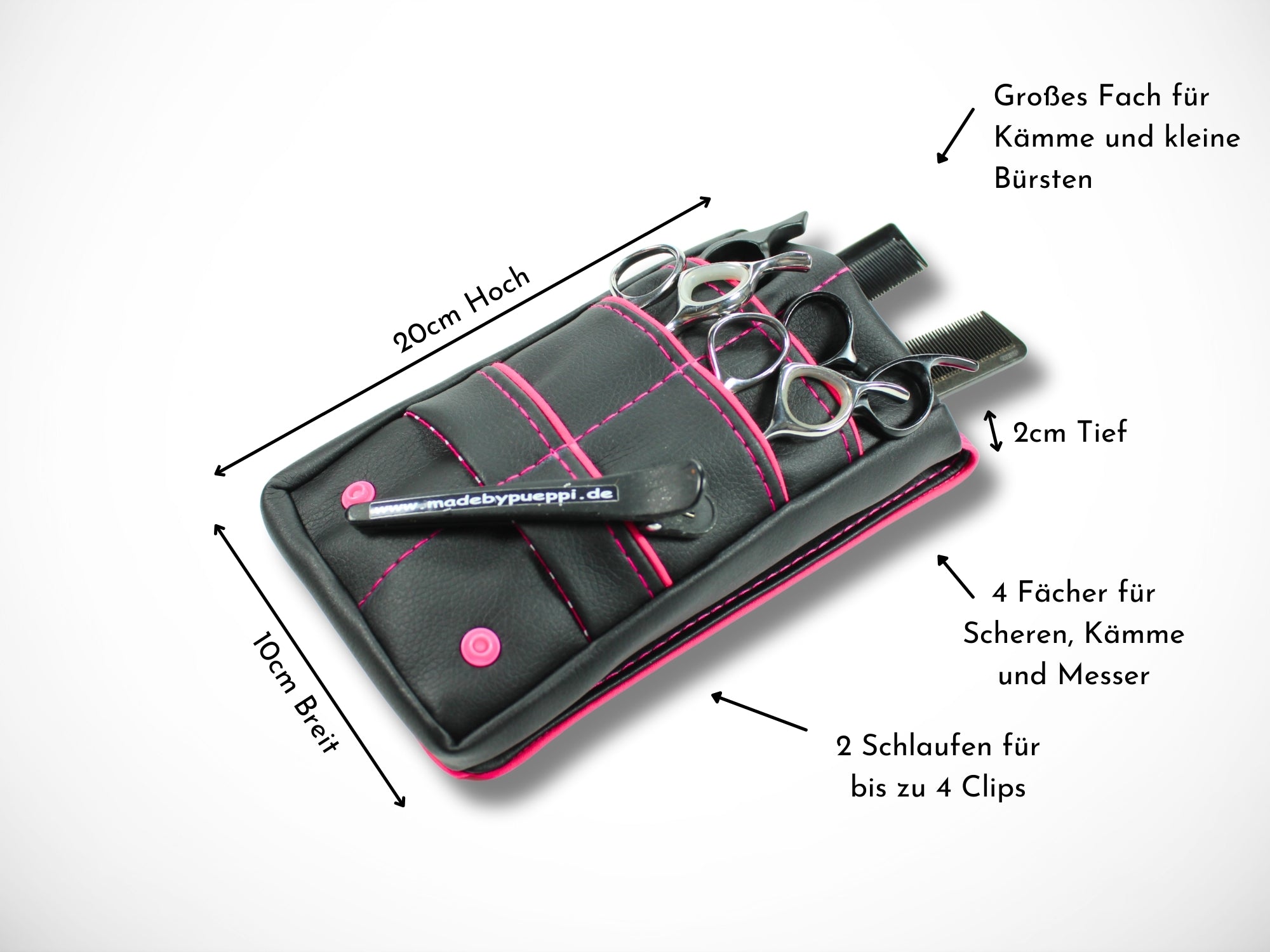 Kleine Scherentasche für Friseurwerkzeug aus Kunstleder mit pinkem Highlight für Friseurscheren Friseurin