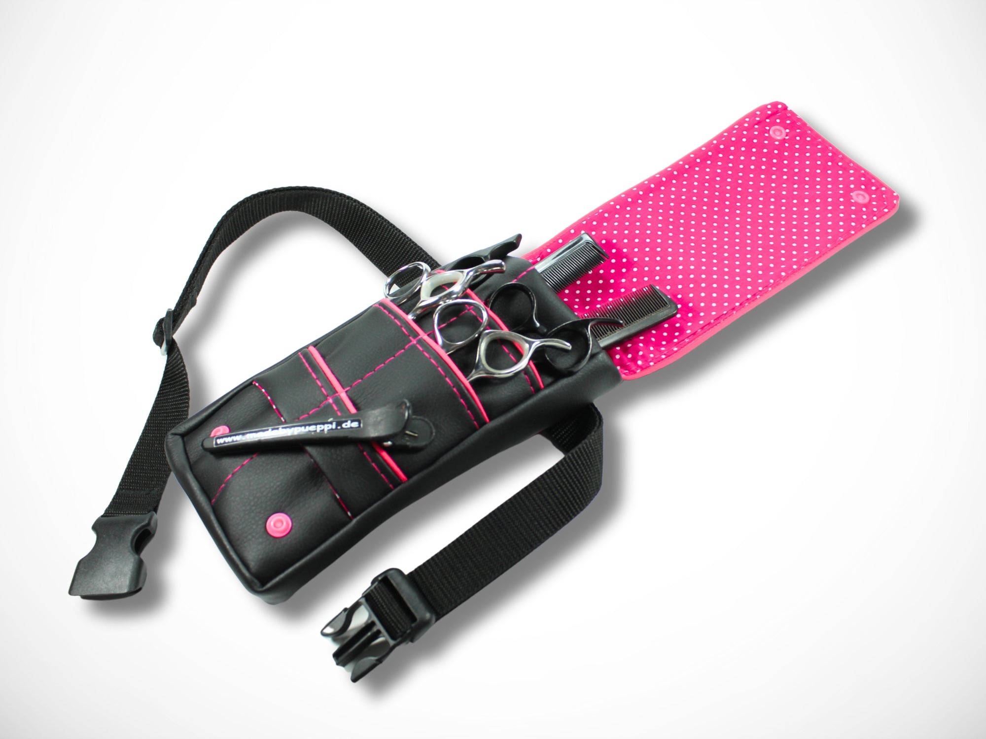 Kleine Scherentasche für Friseurwerkzeug aus Kunstleder mit pinkem Highlight für Friseurscheren Friseurin