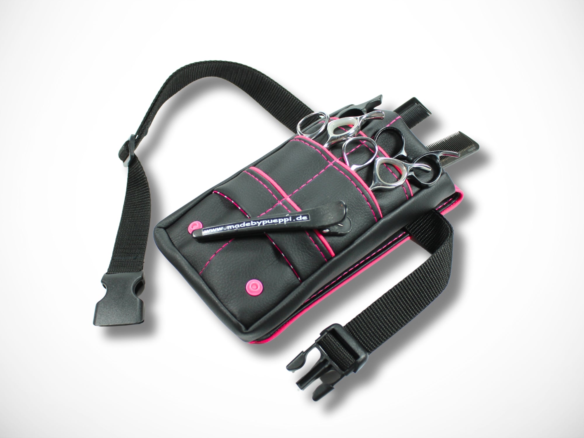 Kleine Scherentasche für Friseurwerkzeug aus Kunstleder mit pinkem Highlight für Friseurscheren Friseurin