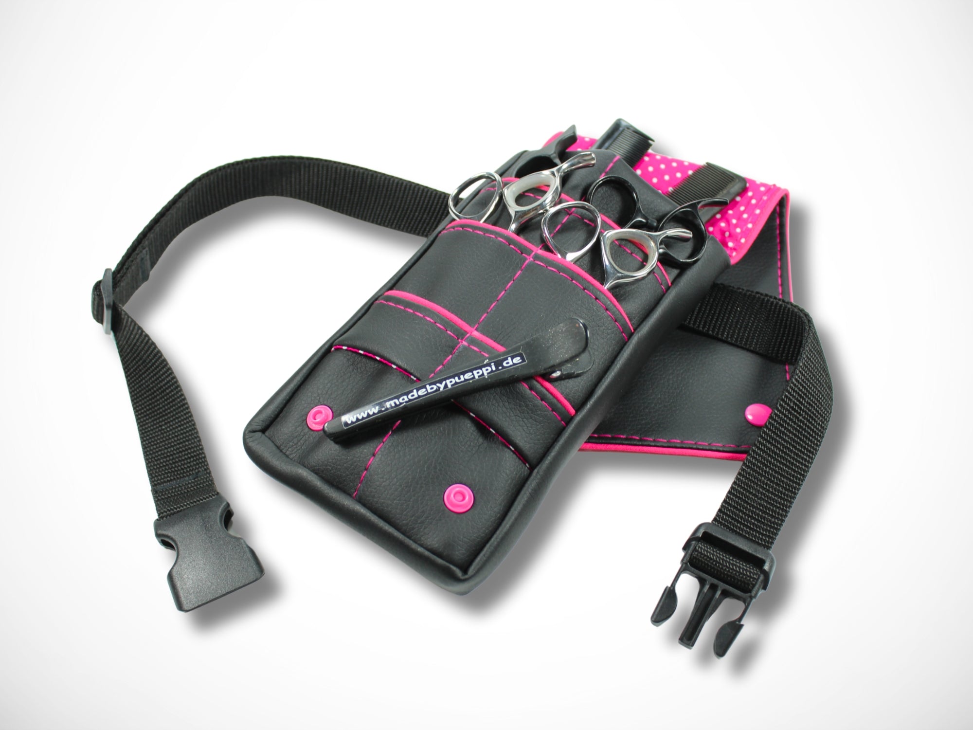 Kleine Scherentasche für Friseurwerkzeug aus Kunstleder mit pinkem Highlight für Friseurscheren Friseurin